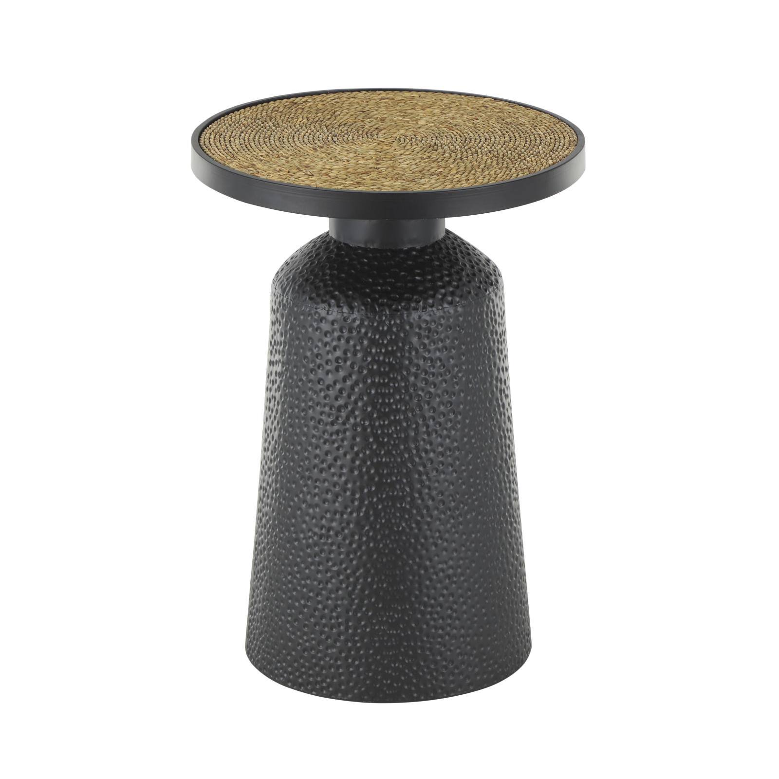 22.25" Black Metal Handmade Accent Table with Rope Tabletop