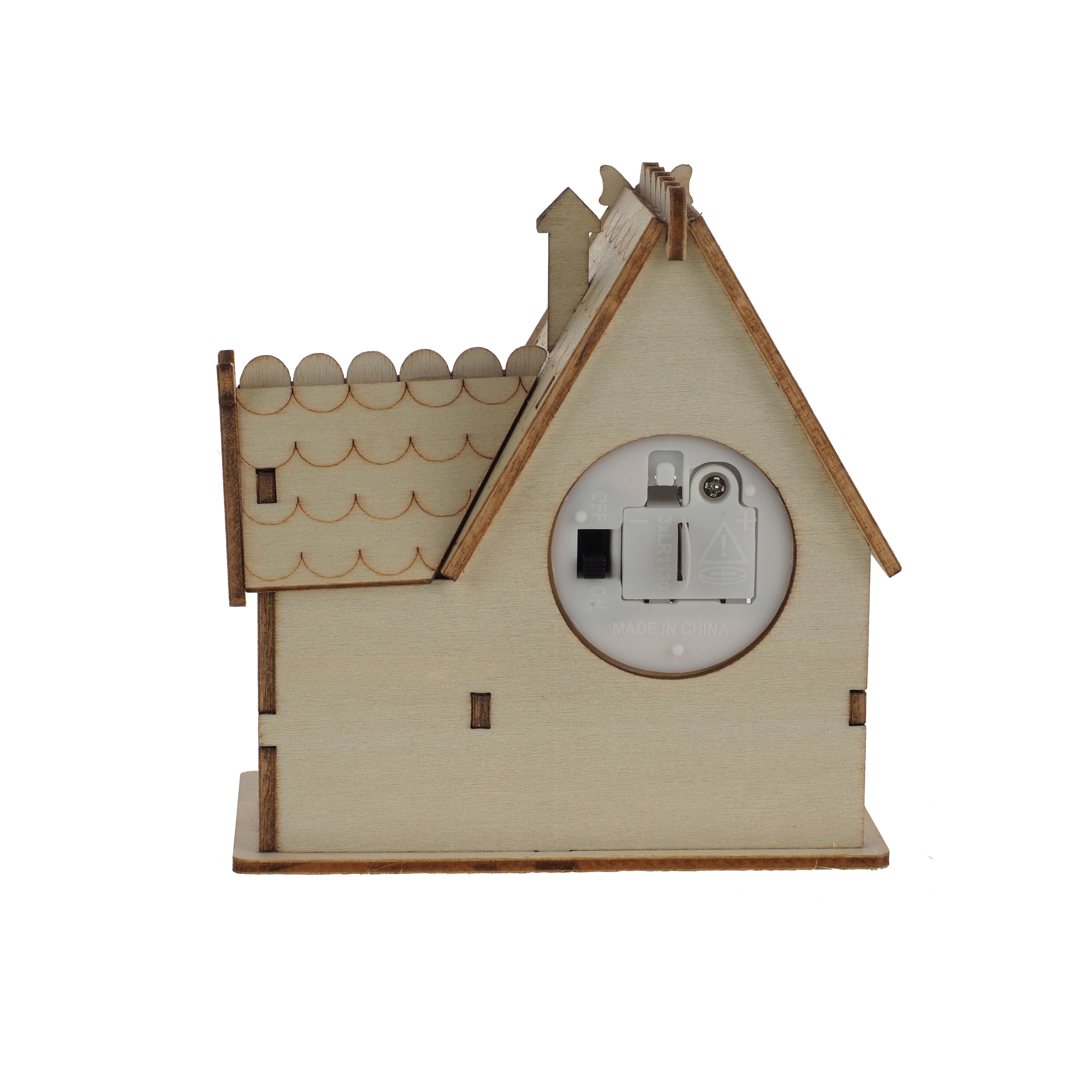 Make Market; 3.75" Mini Village Gingerbread House DIY LED Wood Décor by Make Market®; Category:Christmas Wood & Ceramic Crafts; Image:4