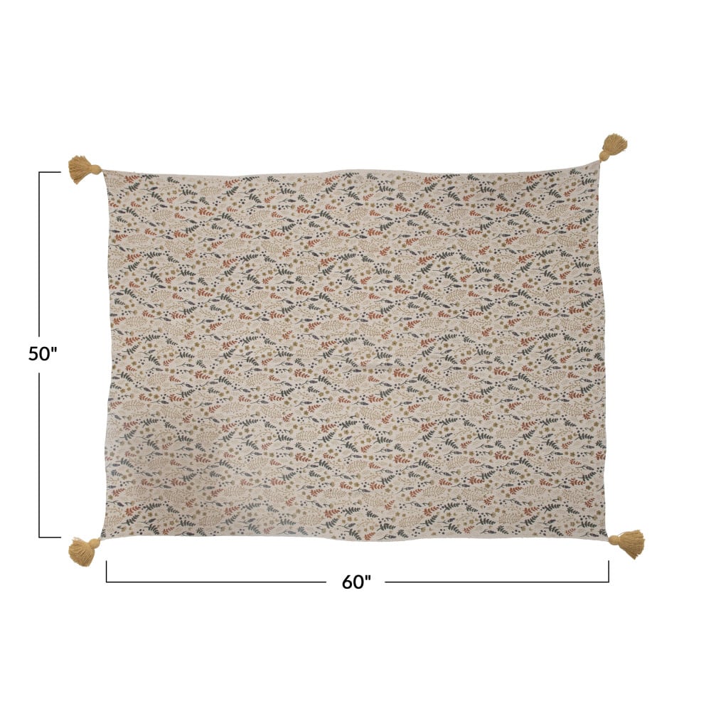 Hello Honey® Woven Recycled Cotton Blend Throw Blanket with Floral Pattern and Tassels