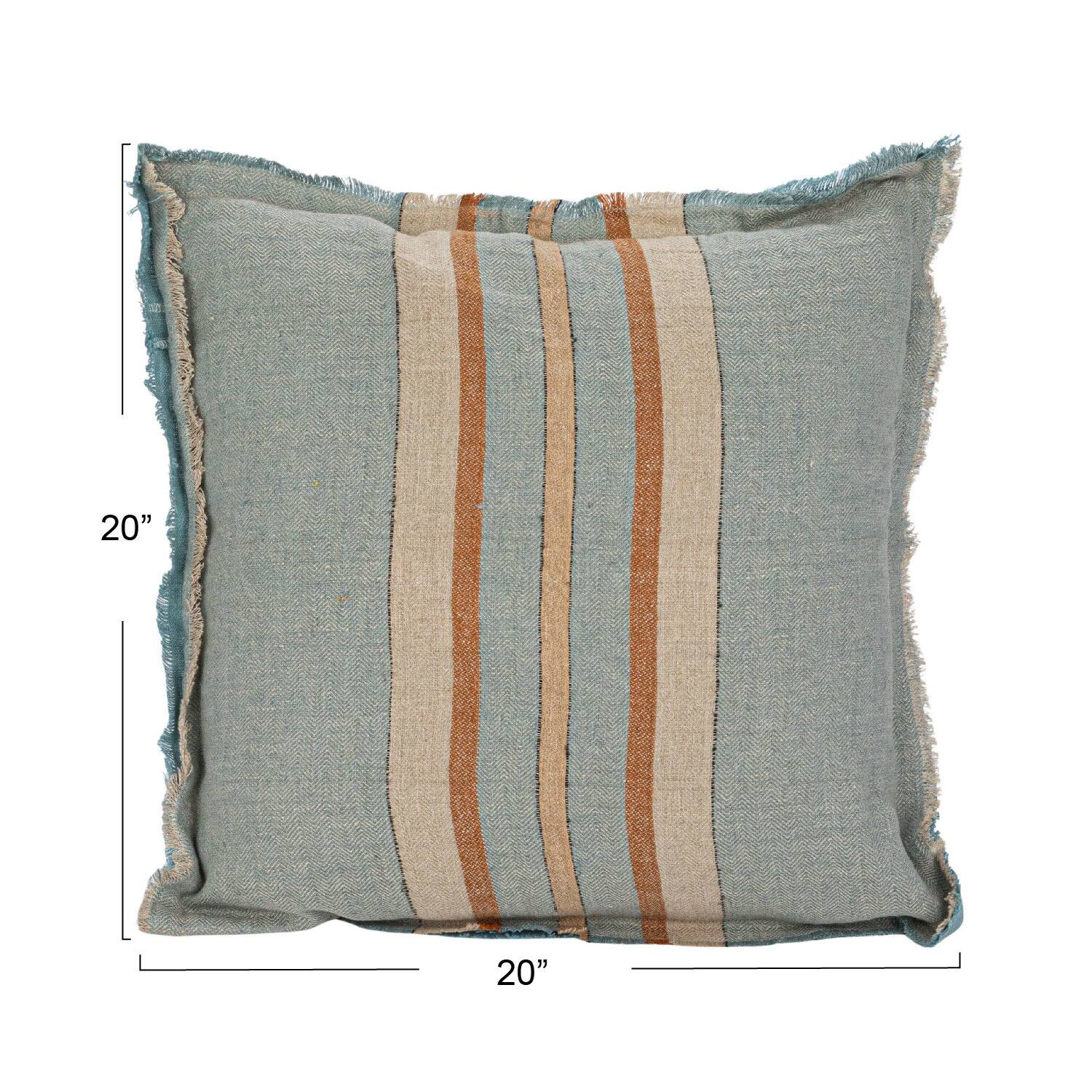 Hello Honey® 20" Blue & Brown Striped Woven Linen Fringed Pillow
