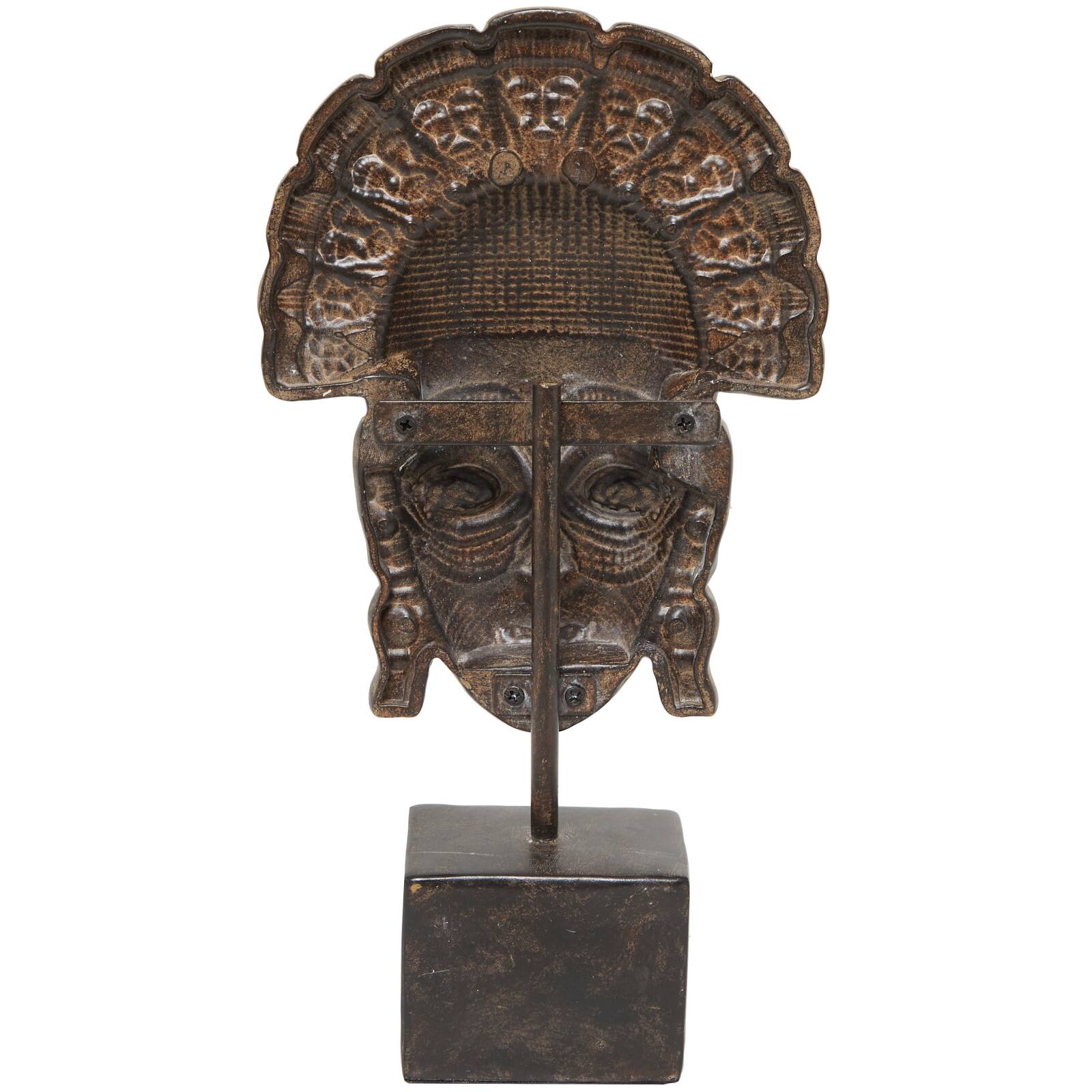 14" Brown Primitive African Mask Sculpture