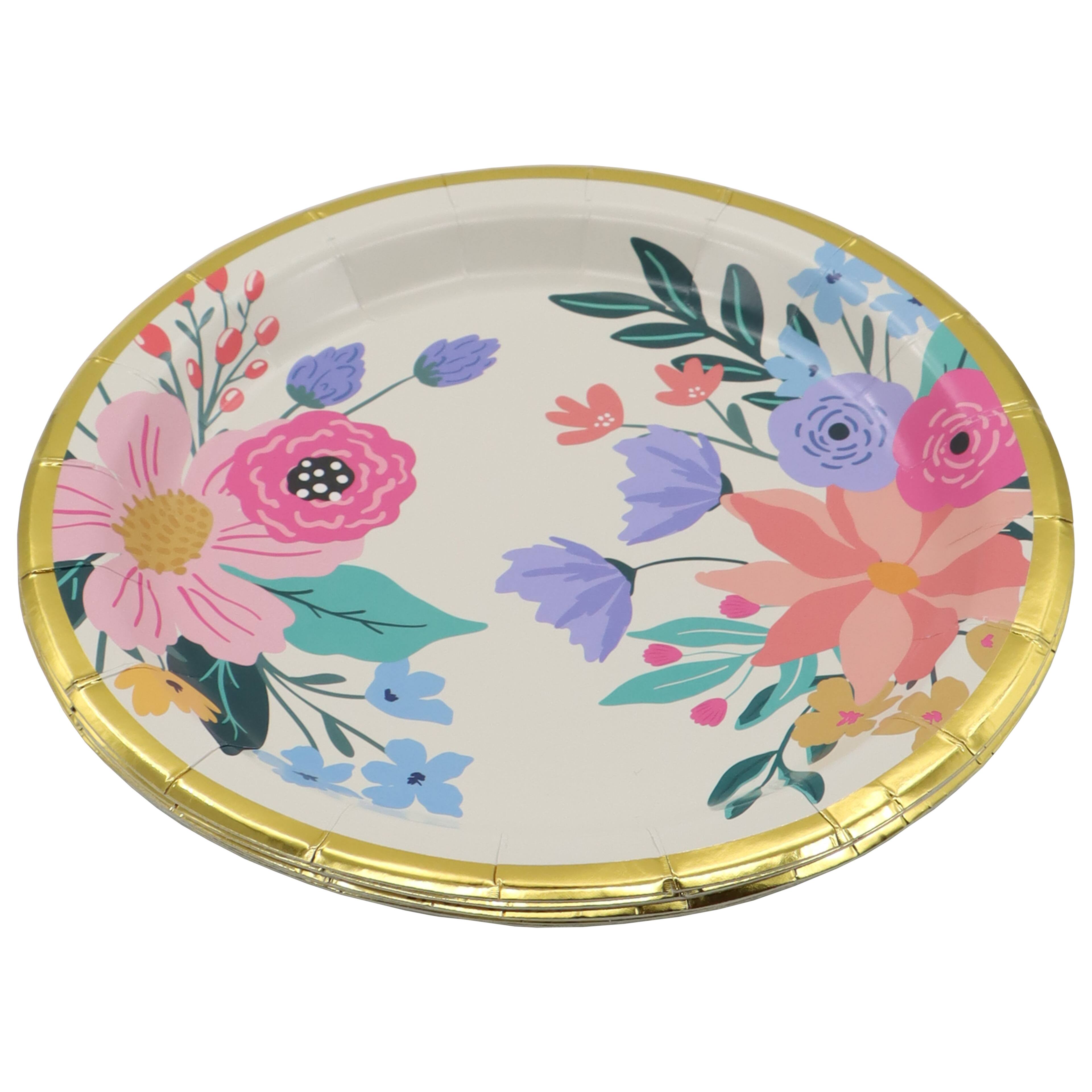 24 Packs: 8 ct. (192 total) 7" Flowers with Gold Trim Snack Plates by Celebrate It™