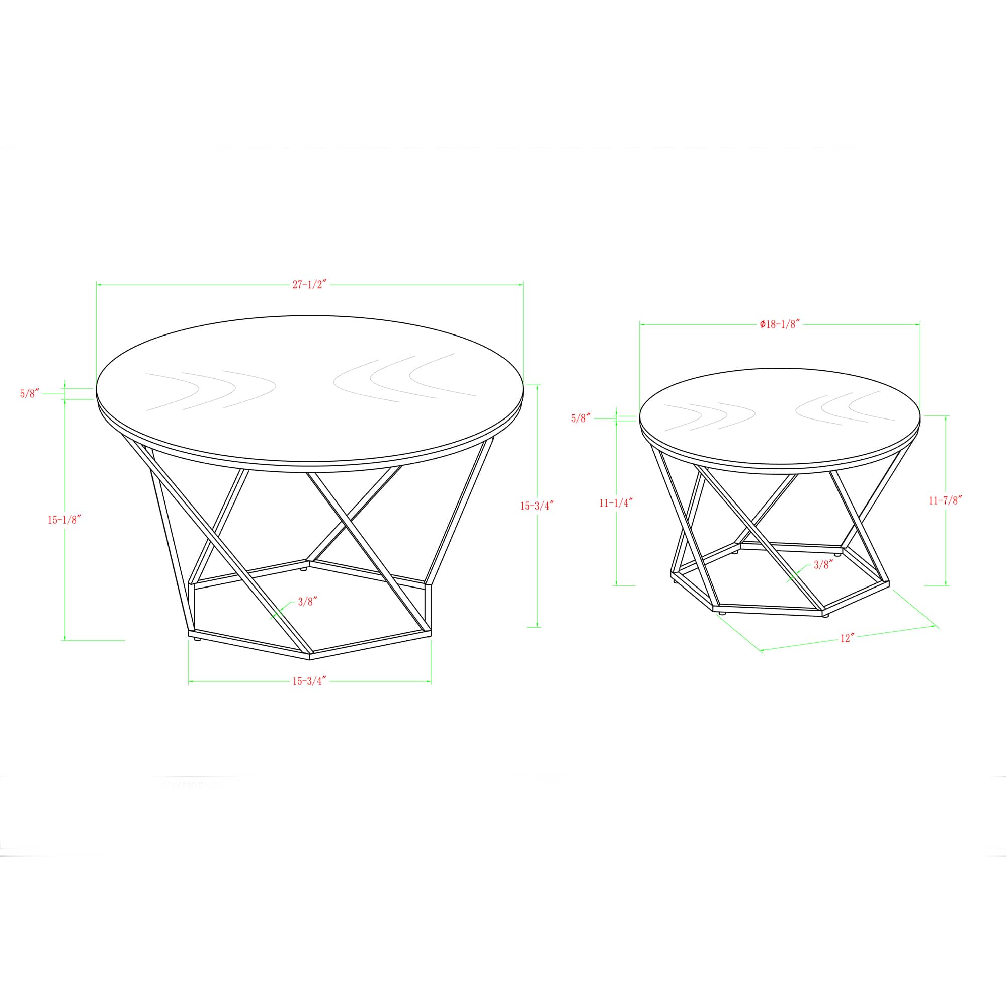 Faux White Marble & Gold Geometric Modern Nesting Coffee Table Set