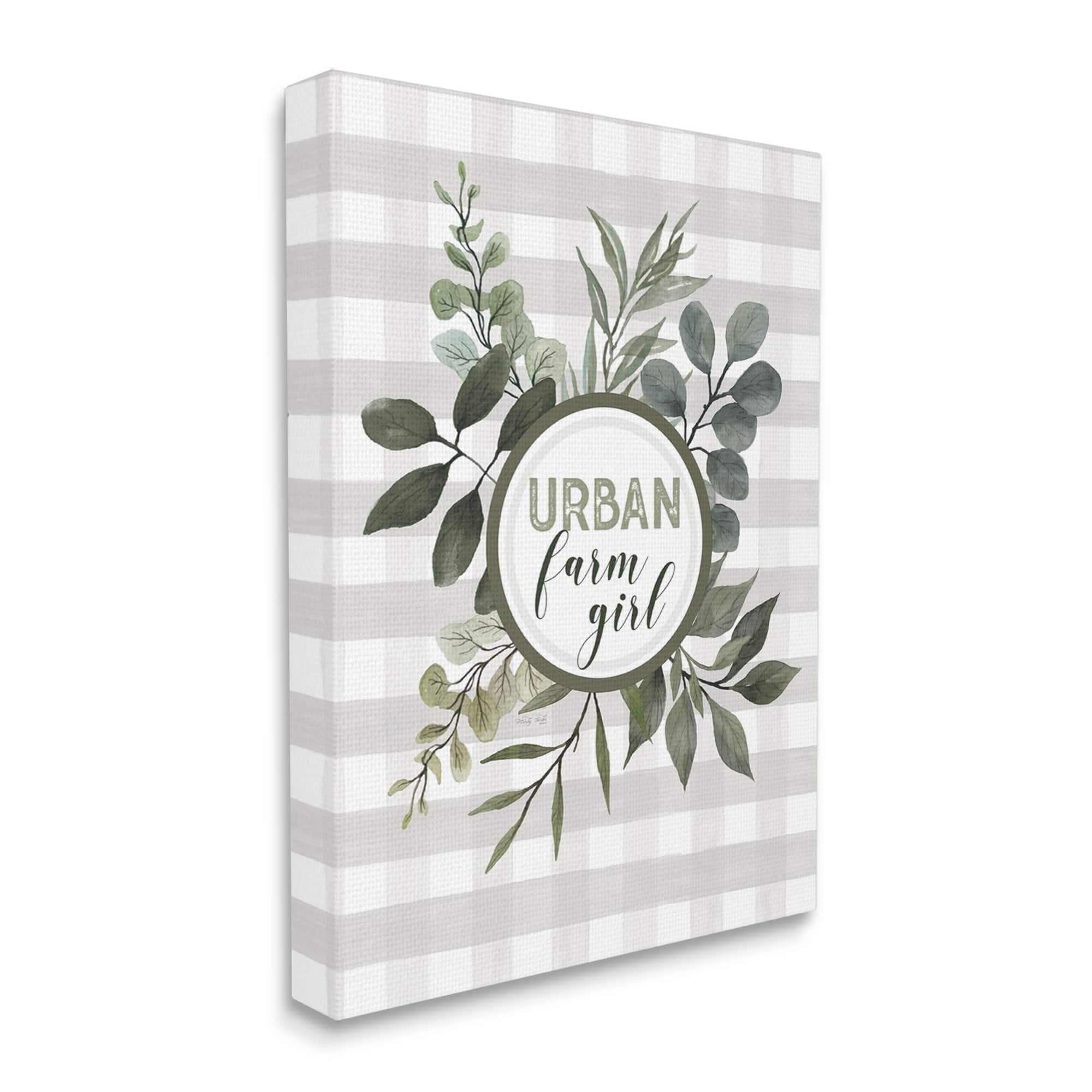Stupell Industries Urban Farm Girl Phrase Botanical Branches Soft Plaid Canvas Wall Art