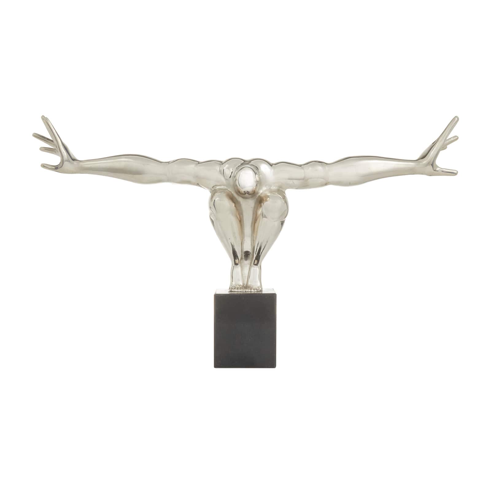 Silver Aluminum Contemporary People Sculpture, 30" x 5" x 17"