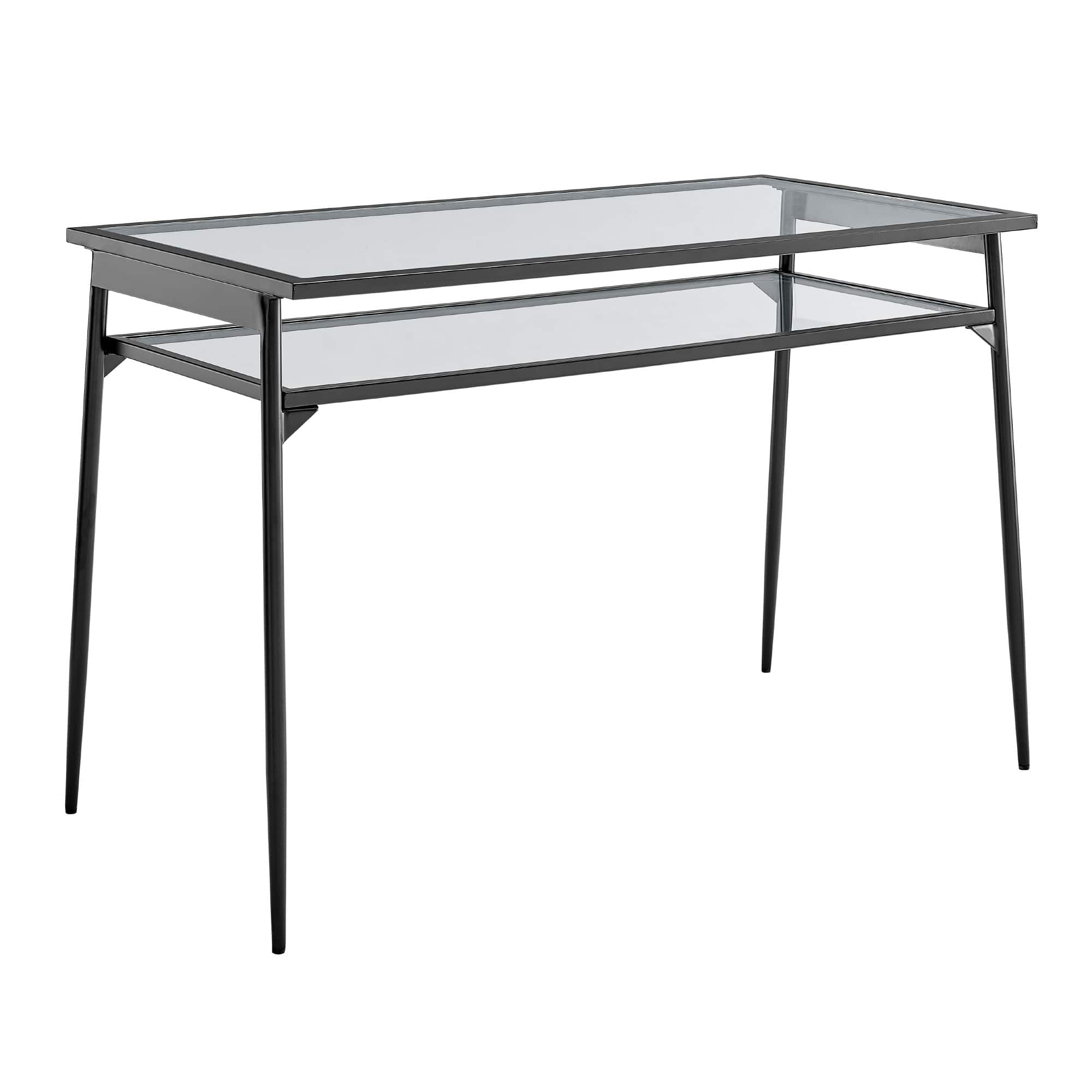 Walker Edison 48" Black Two Tier Glass & Metal Desk