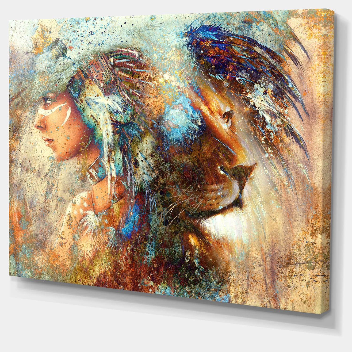 Designart - Indian Woman Collage with Lion - Indian Canvas Artwork
