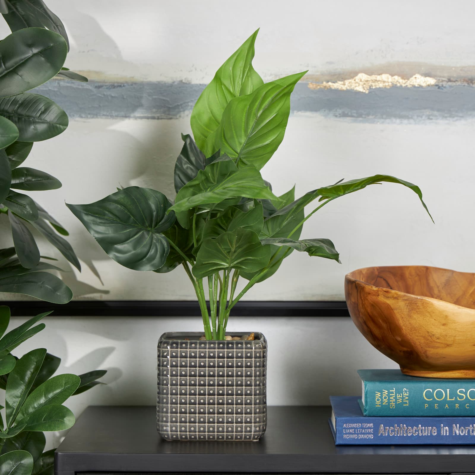 20" Green Foliage Artificial Plant with Black Ceramic Pot