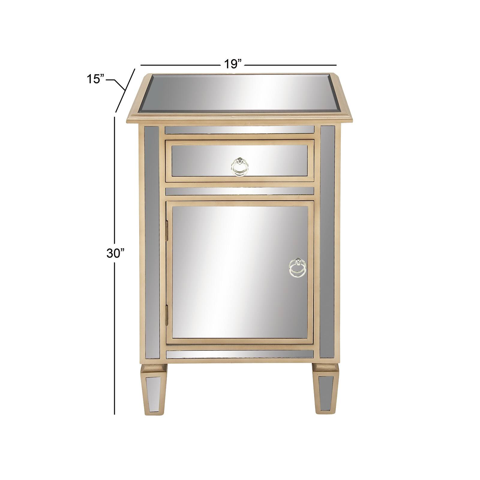 Beige Mirror Glam Cabinet, 30" x 19" x 15"
