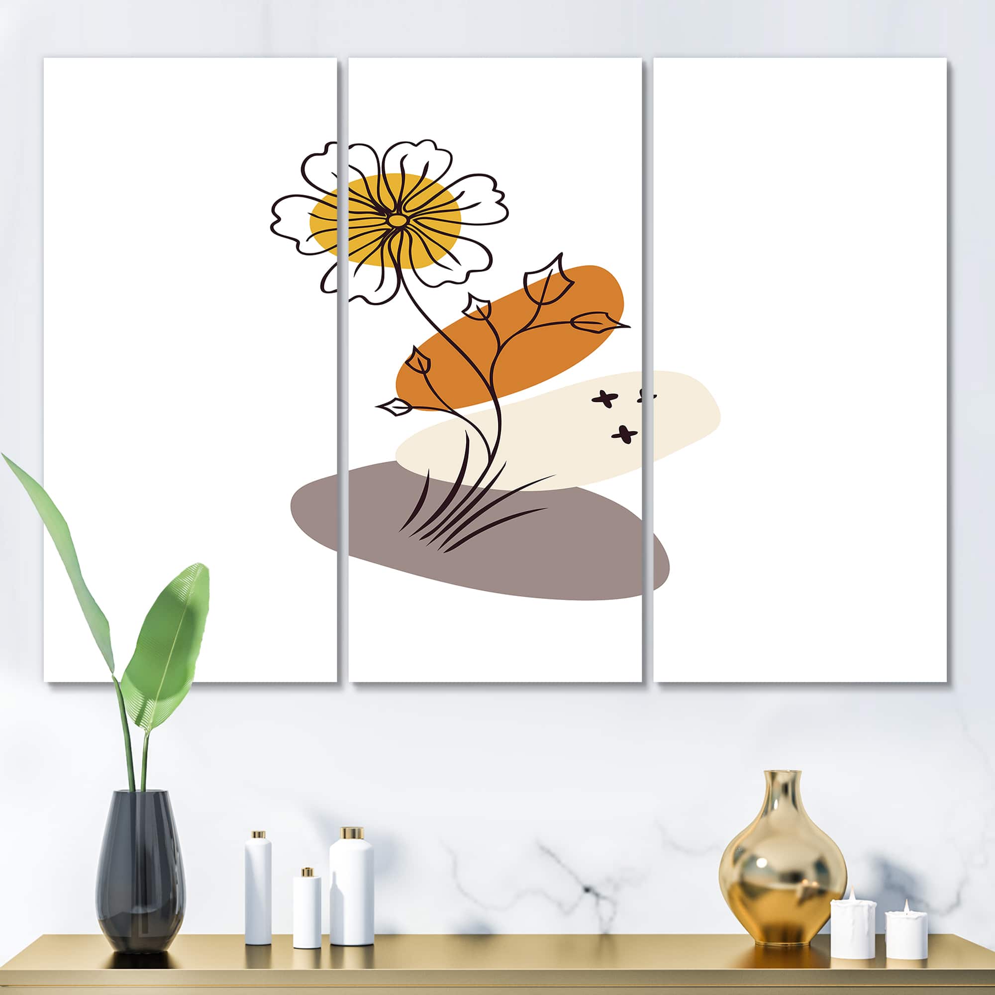 Designart - Abstract Flowers On Minimal Shapes I - Modern Canvas Wall Art Print