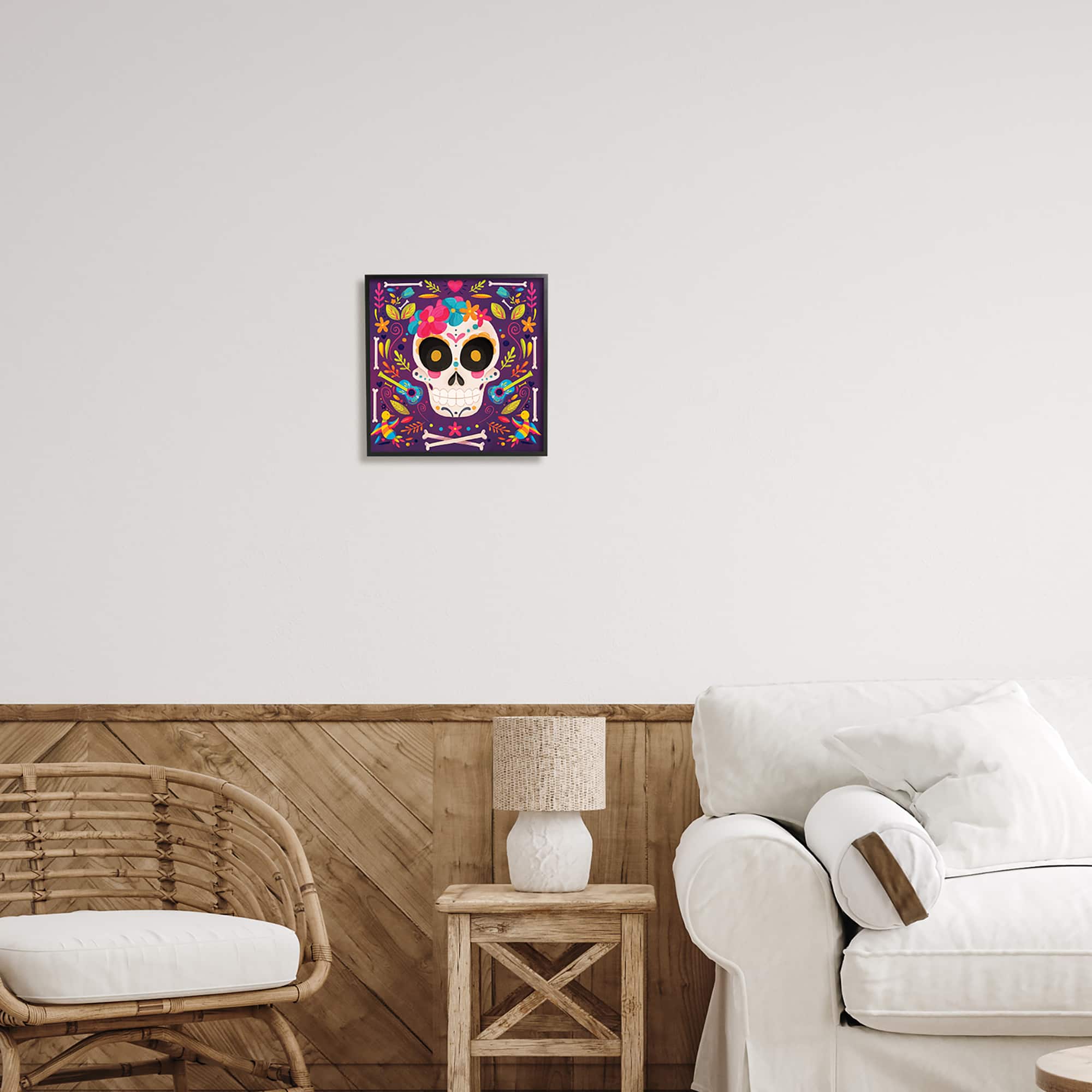 Stupell Industries Day Of Dead Floral Patterned Skull Framed Giclee Art