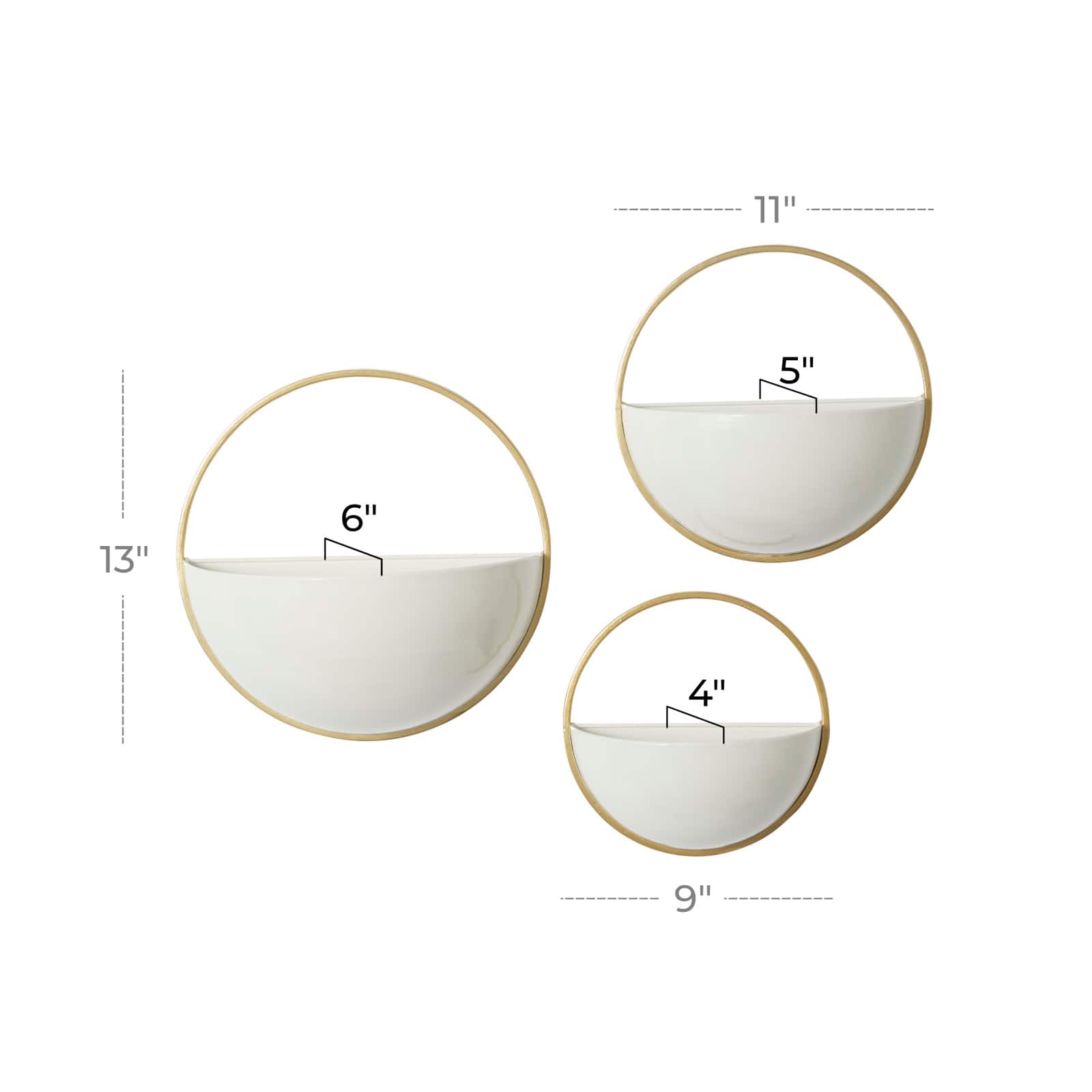 Gold & White Metal Contemporary Wall Planter Set