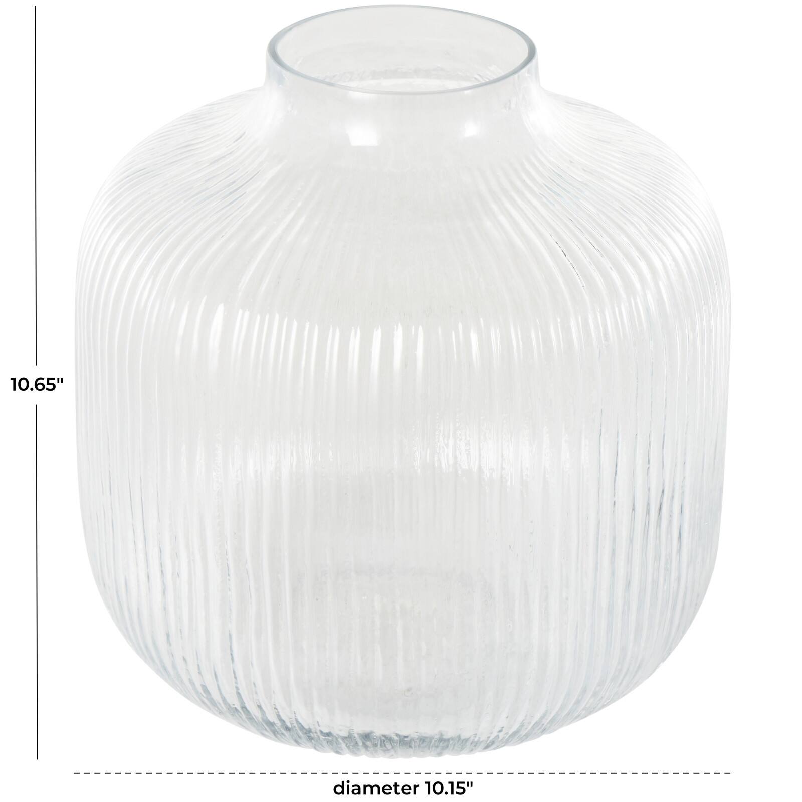 11" Clear Glass Short Round Ribbed Fluted Decorative Vase