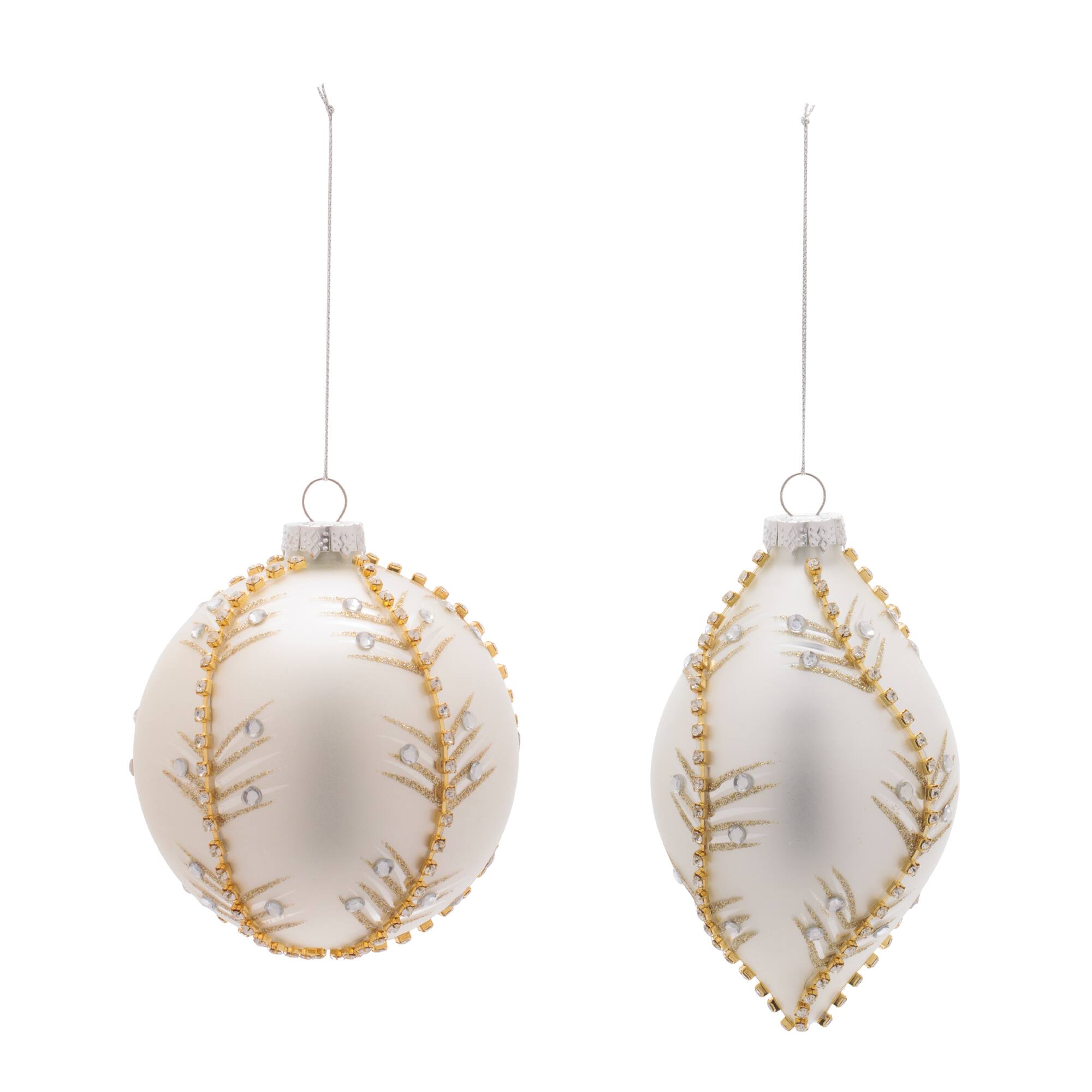 Melrose White & Gold Glass Ornaments Set