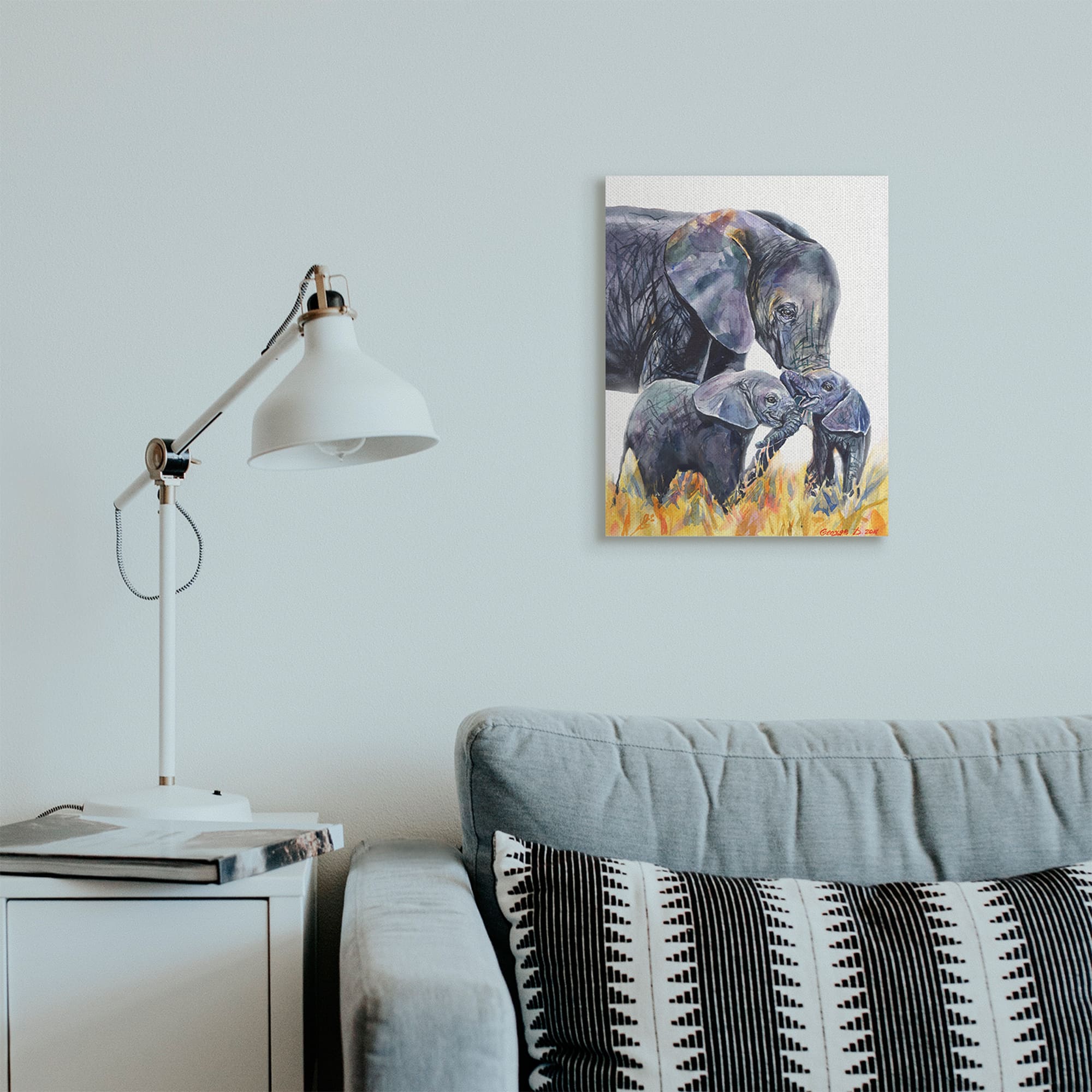 Stupell Industries Elephant Family in Tall Yellow Grass Safari Animals Canvas Wall Art