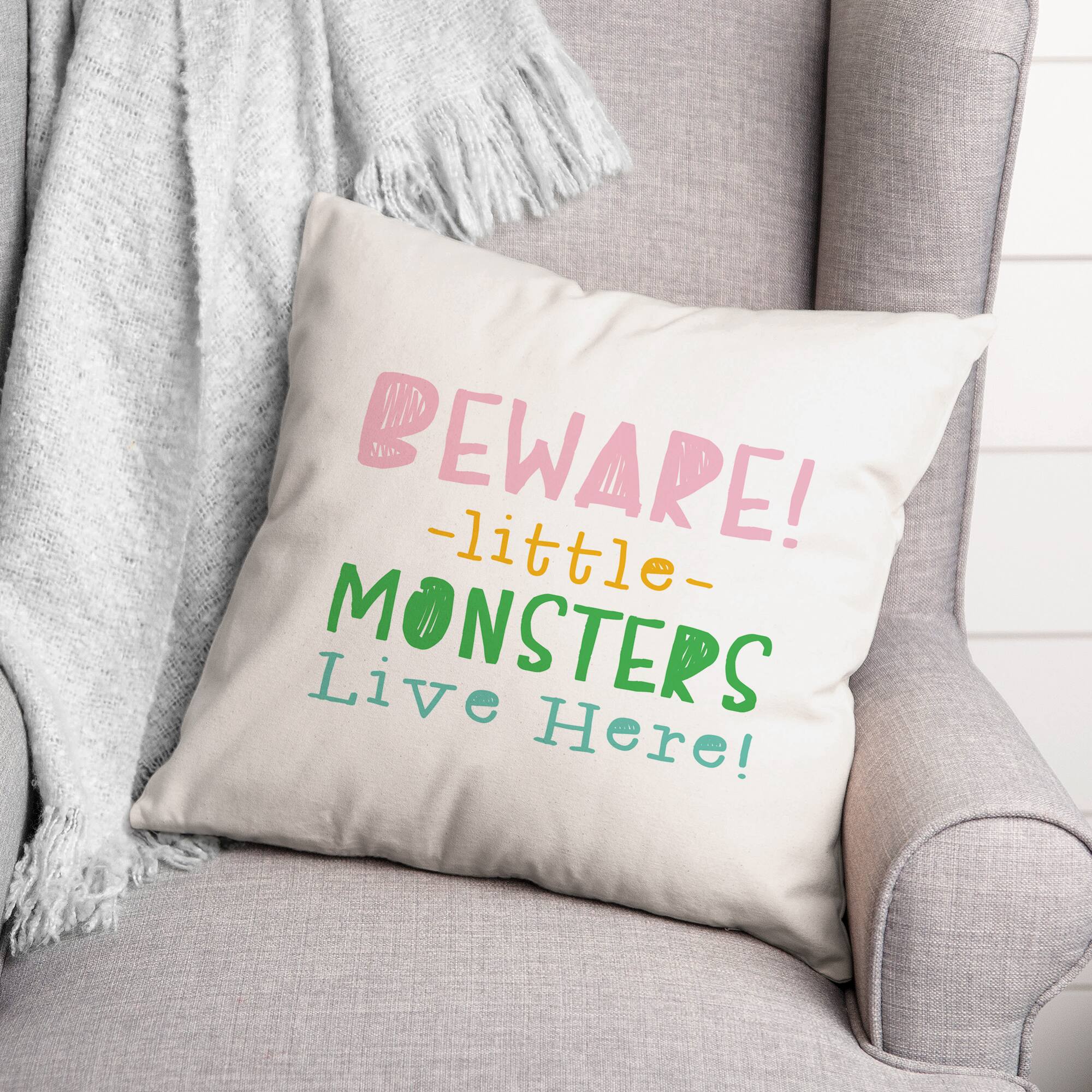Beware Monsters Throw Pillow