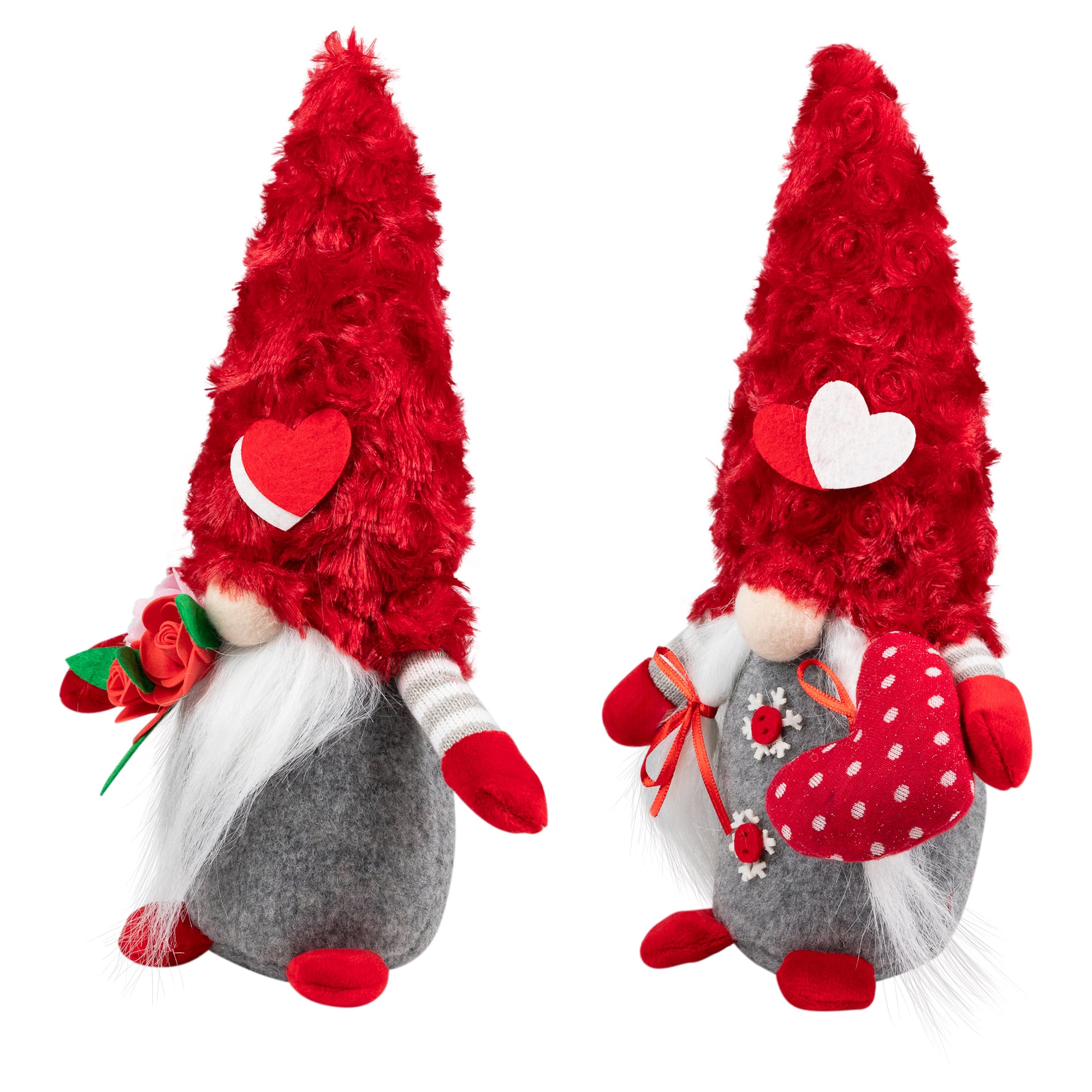 11.5" Red & Gray Fuzzy Hat Valentine's Day Gnomes Set