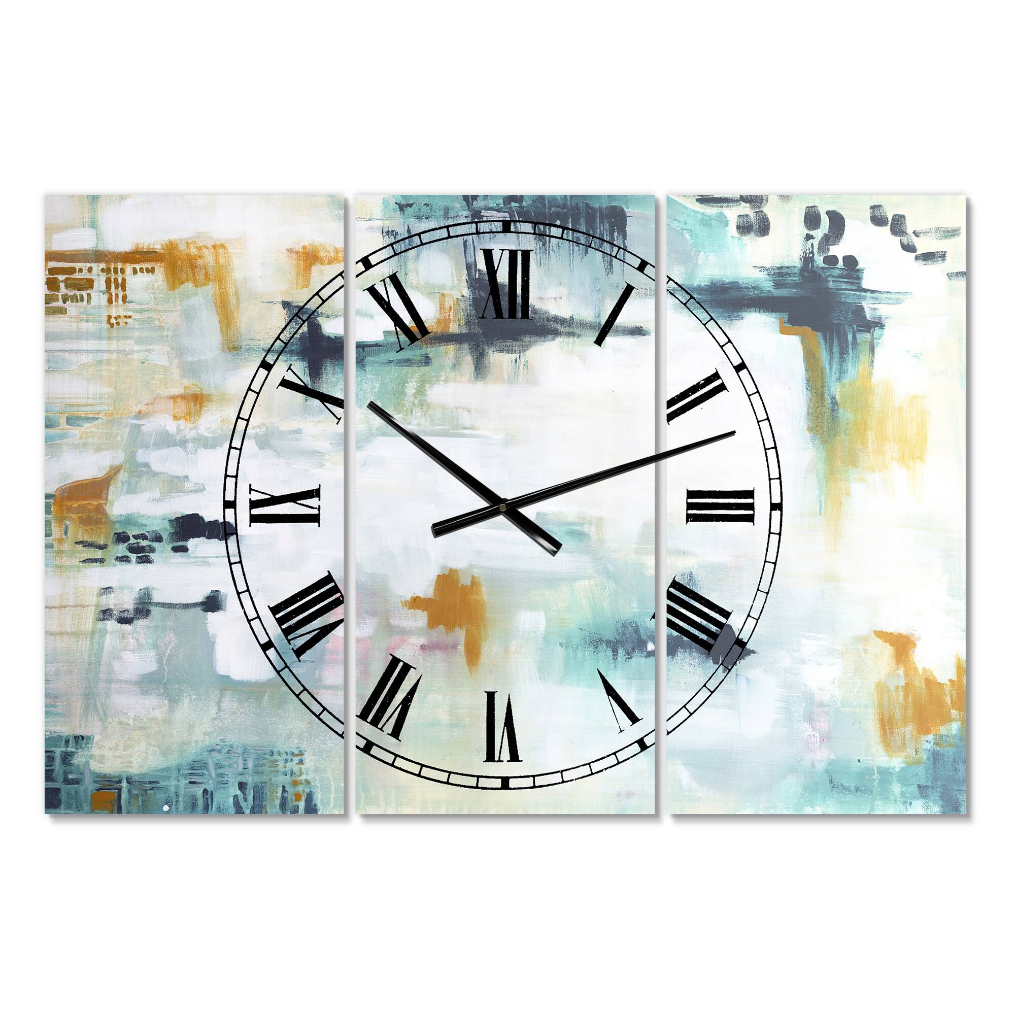 Designart 'Teal And White Composition Oversized Modern Multipanel Wall Clock