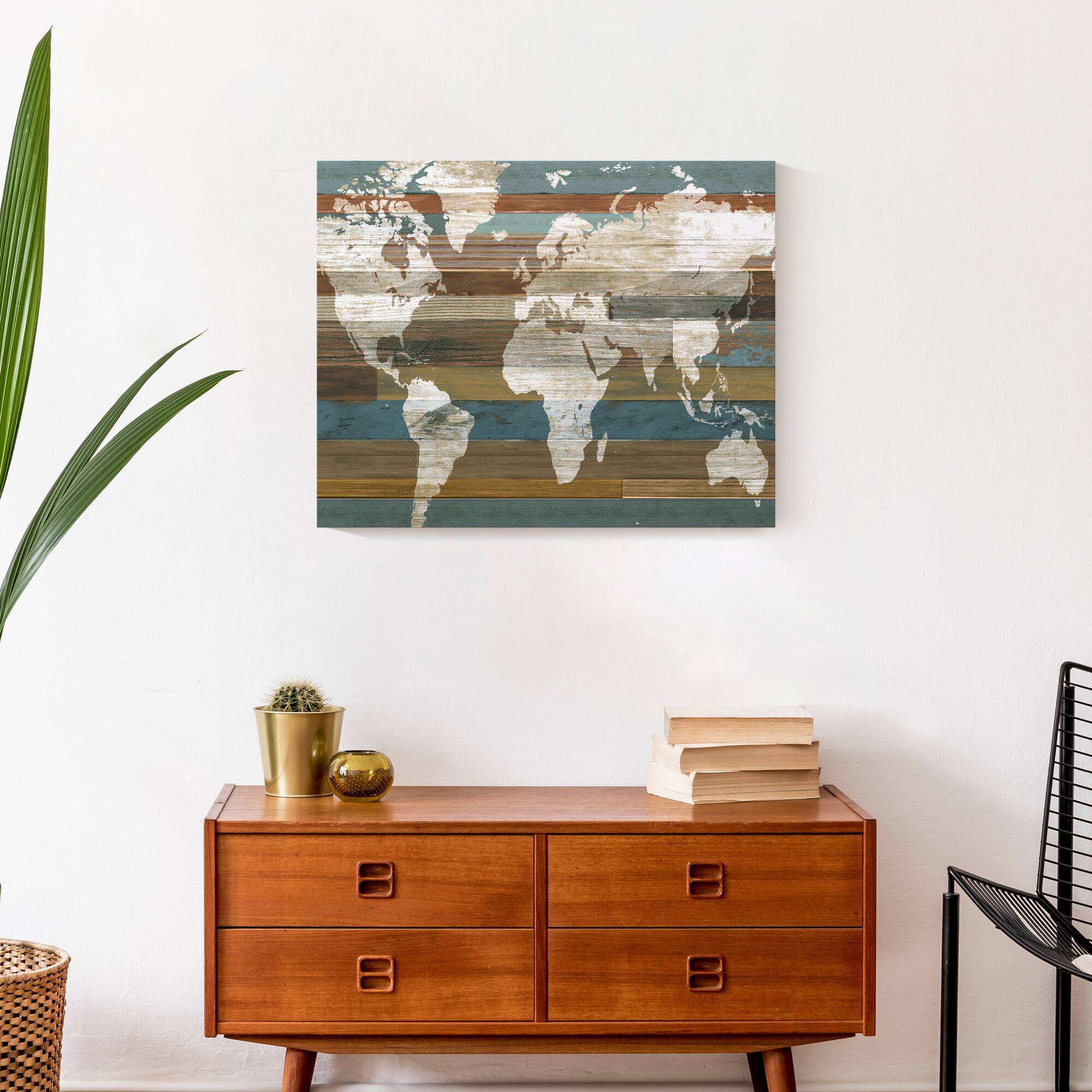 World Map Stripes 20" x 16" Canvas Wall Art