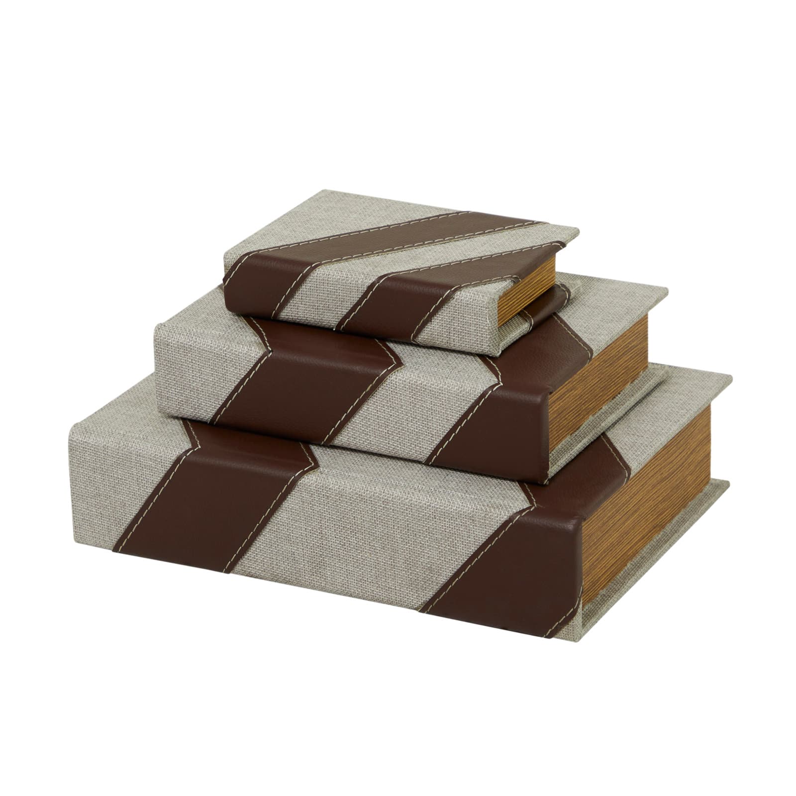 Brown Chevron Faux Leather Faux Book Box Set