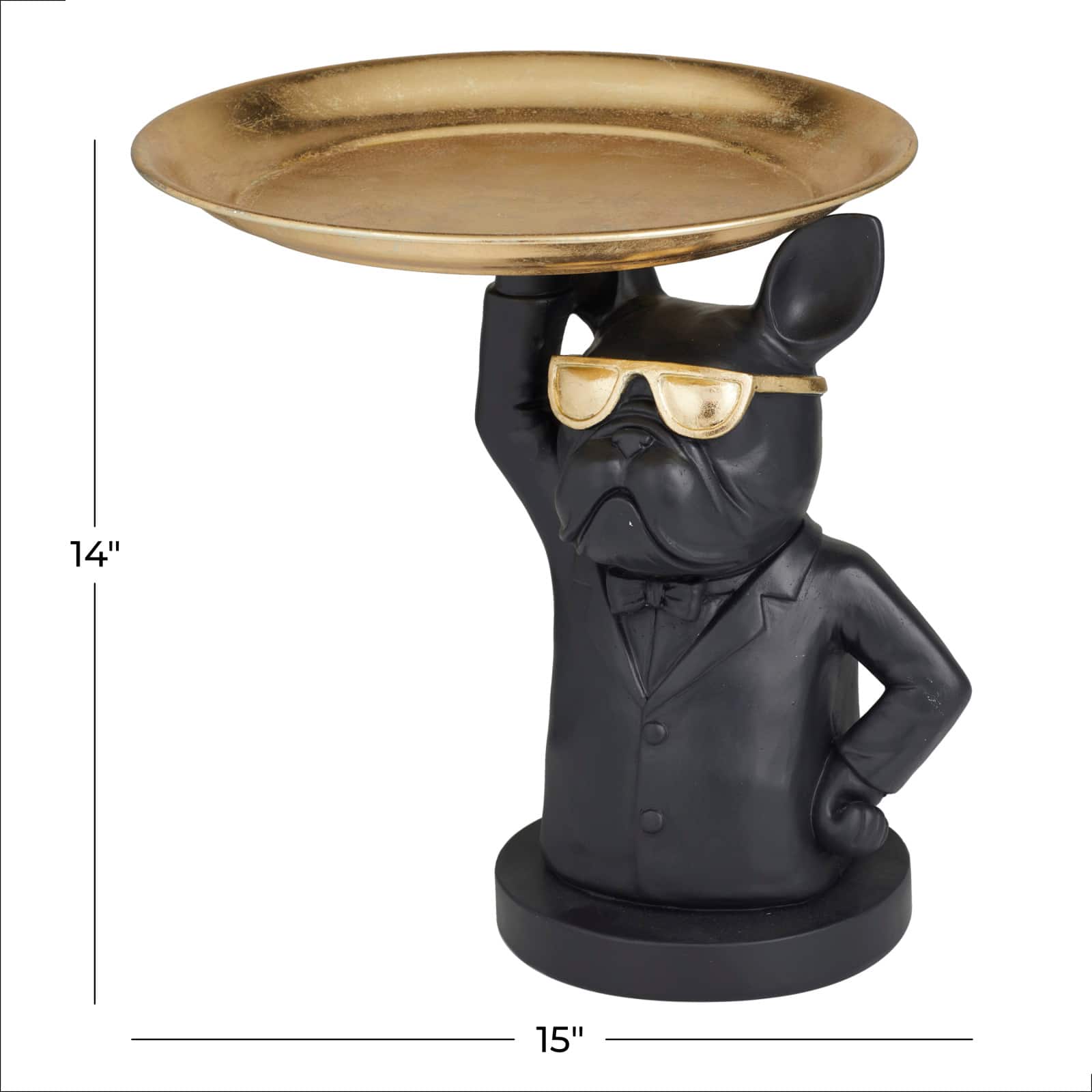 Black Polystone Traditional Sculpture, 14" x 15" x 14"