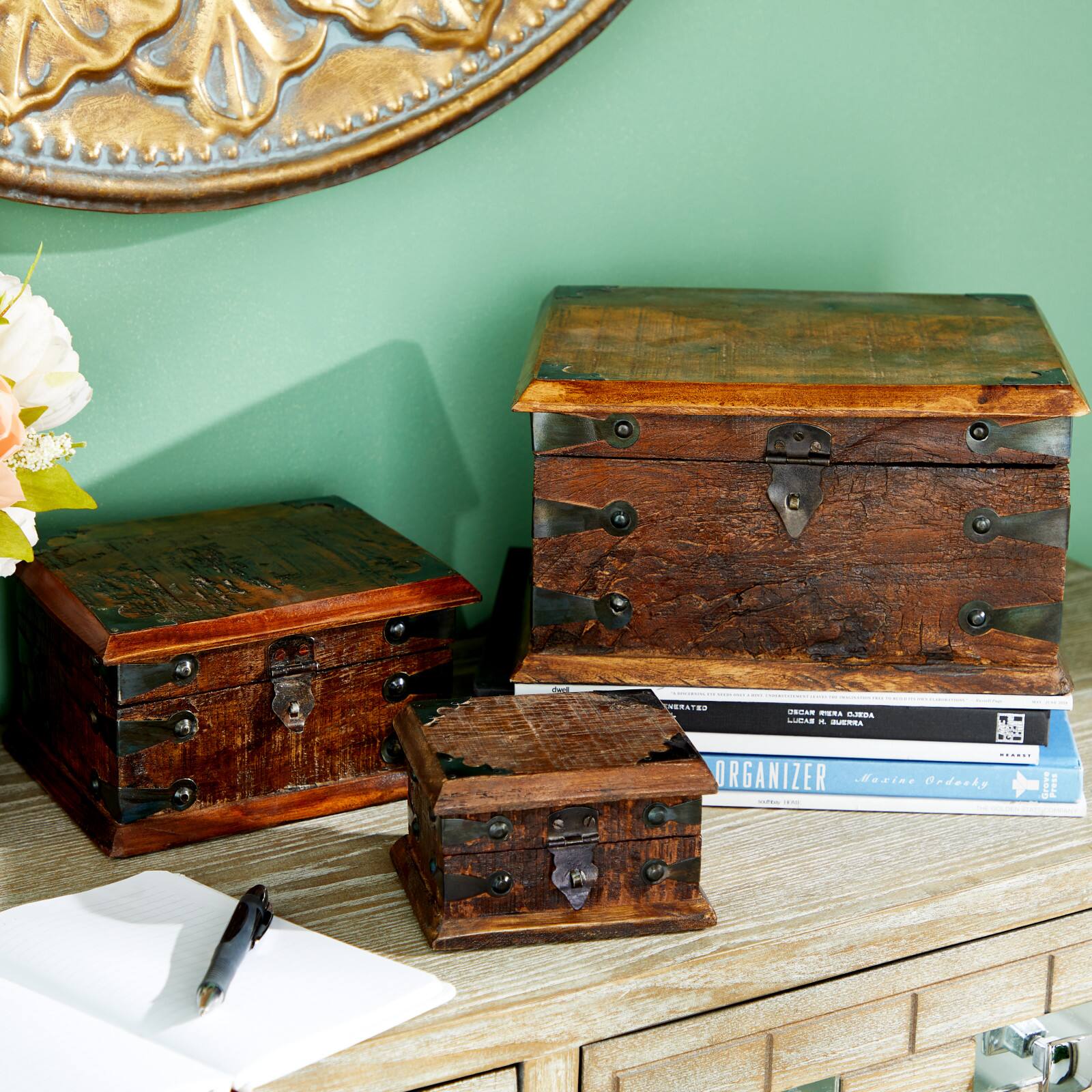 Brown Recycled Wood Rustic Box Set