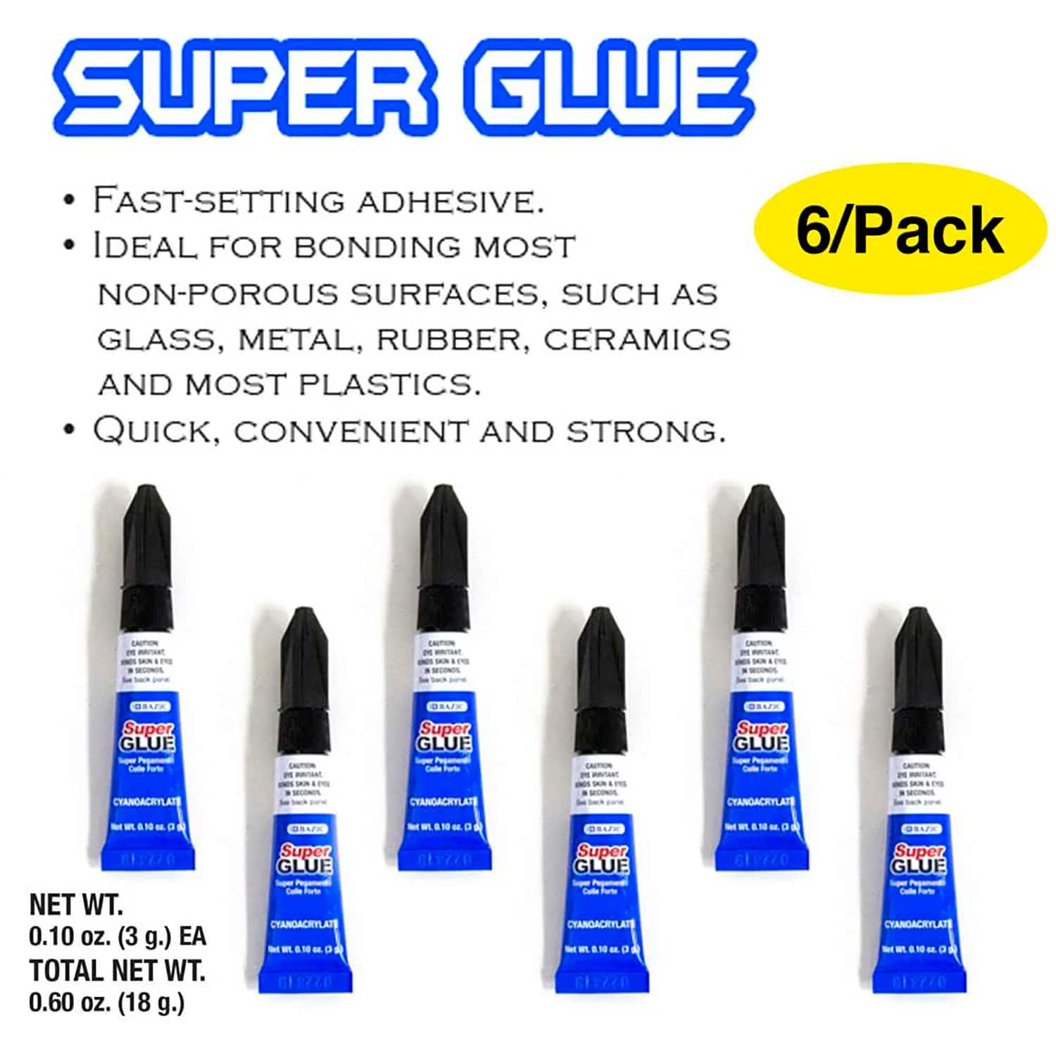 BAZIC Products® 3g Super Glues, 6 Packs of 6
