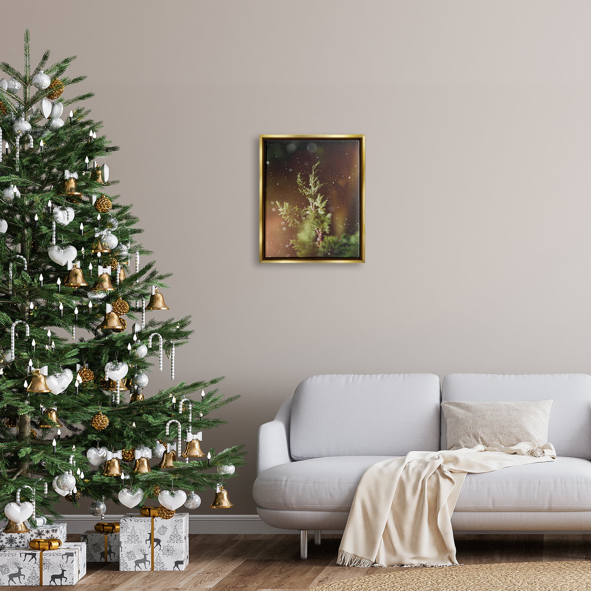 Stupell Industries Winter Snowfall Night Pine Tree Framed Floater Canvas Wall Art