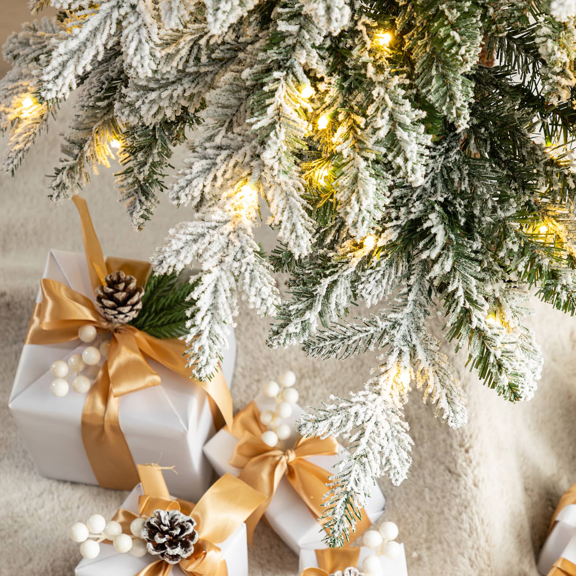 7.5ft. Pre-Lit Flocked Pencil Spruce Artificial Christmas Tree, Warm White LED Lights