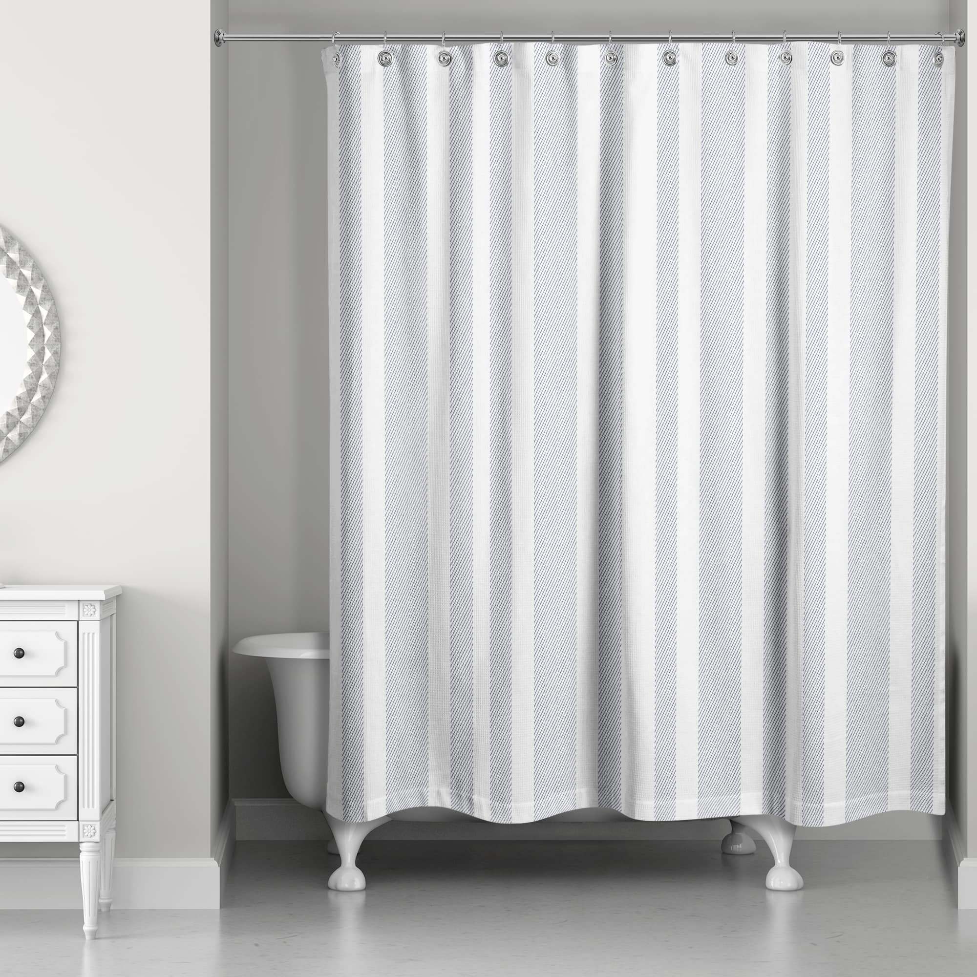 Textured Blue Stripes 71" x 74" Shower Curtain
