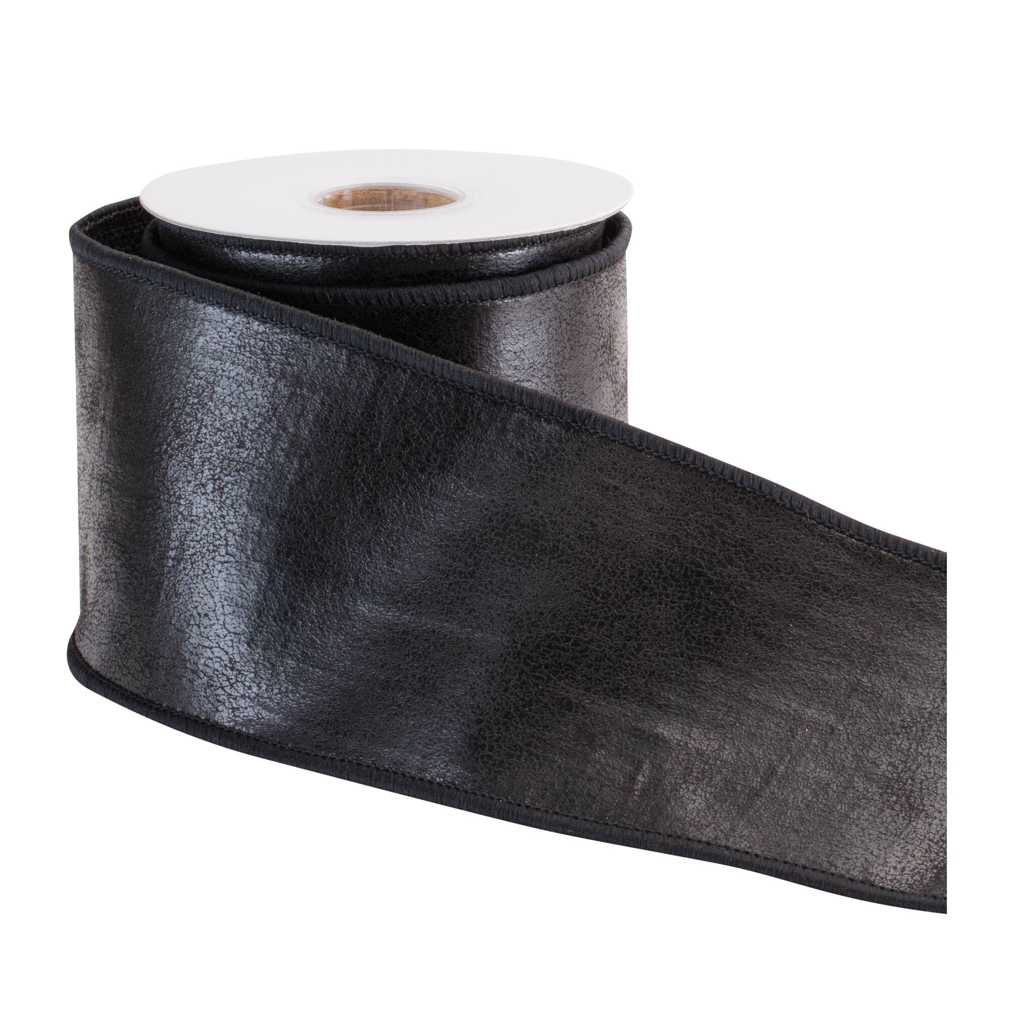 Melrose 4" x 5yd. Dark Brown Faux Leather Wired Ribbon