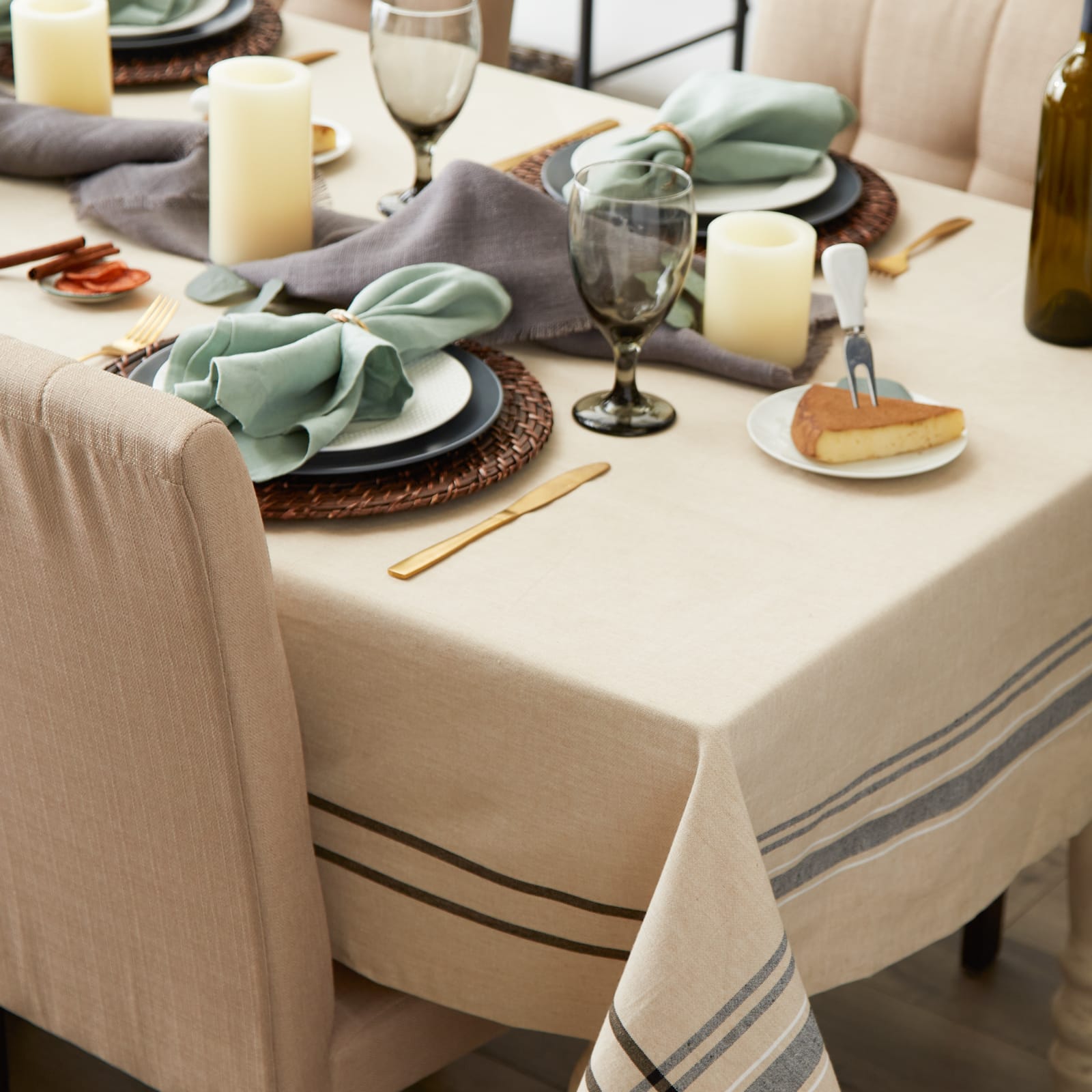 Black French Stripe Tablecloth 60" x 120"