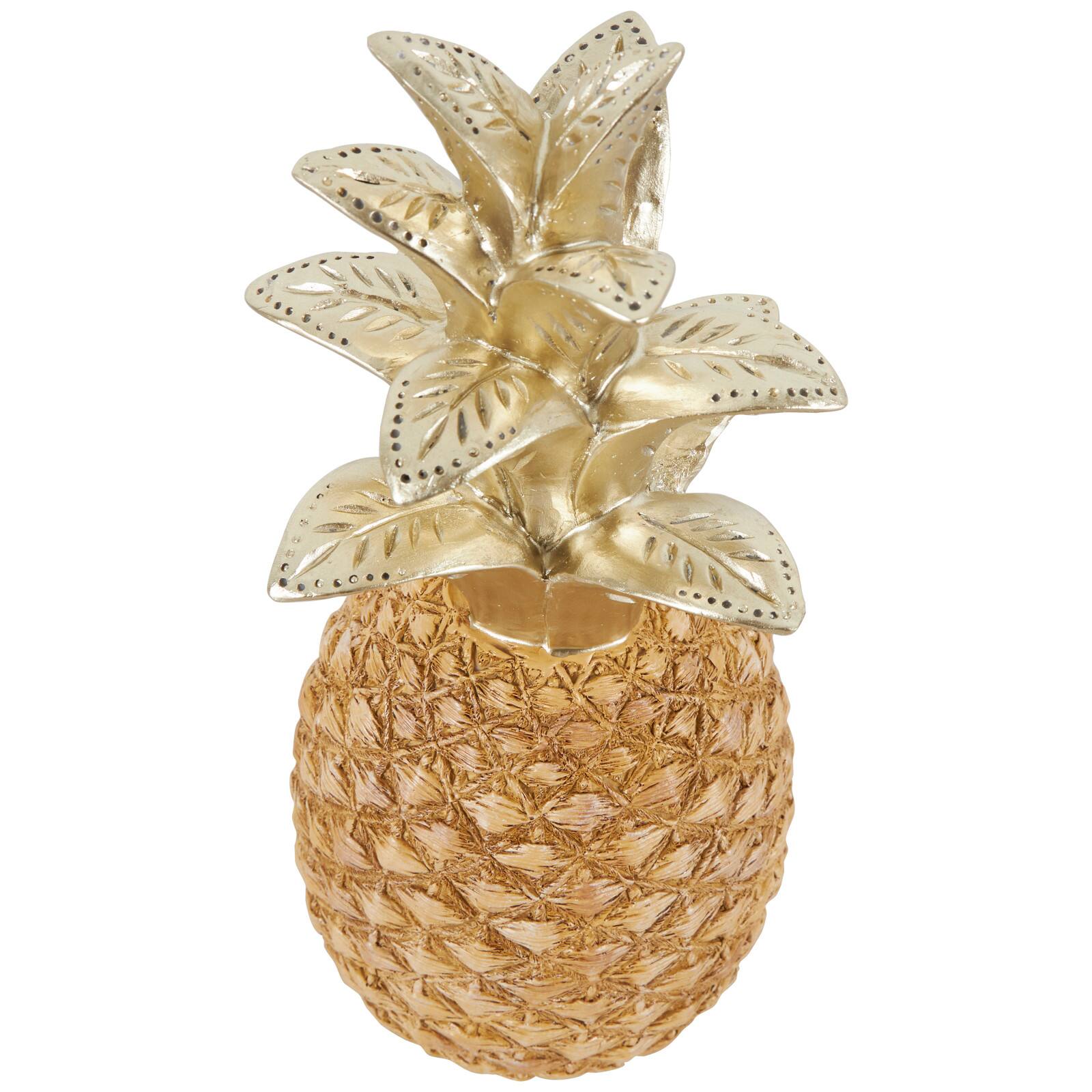 13" Gold Textured Pineapple Fruit Sculpture with Carved Top