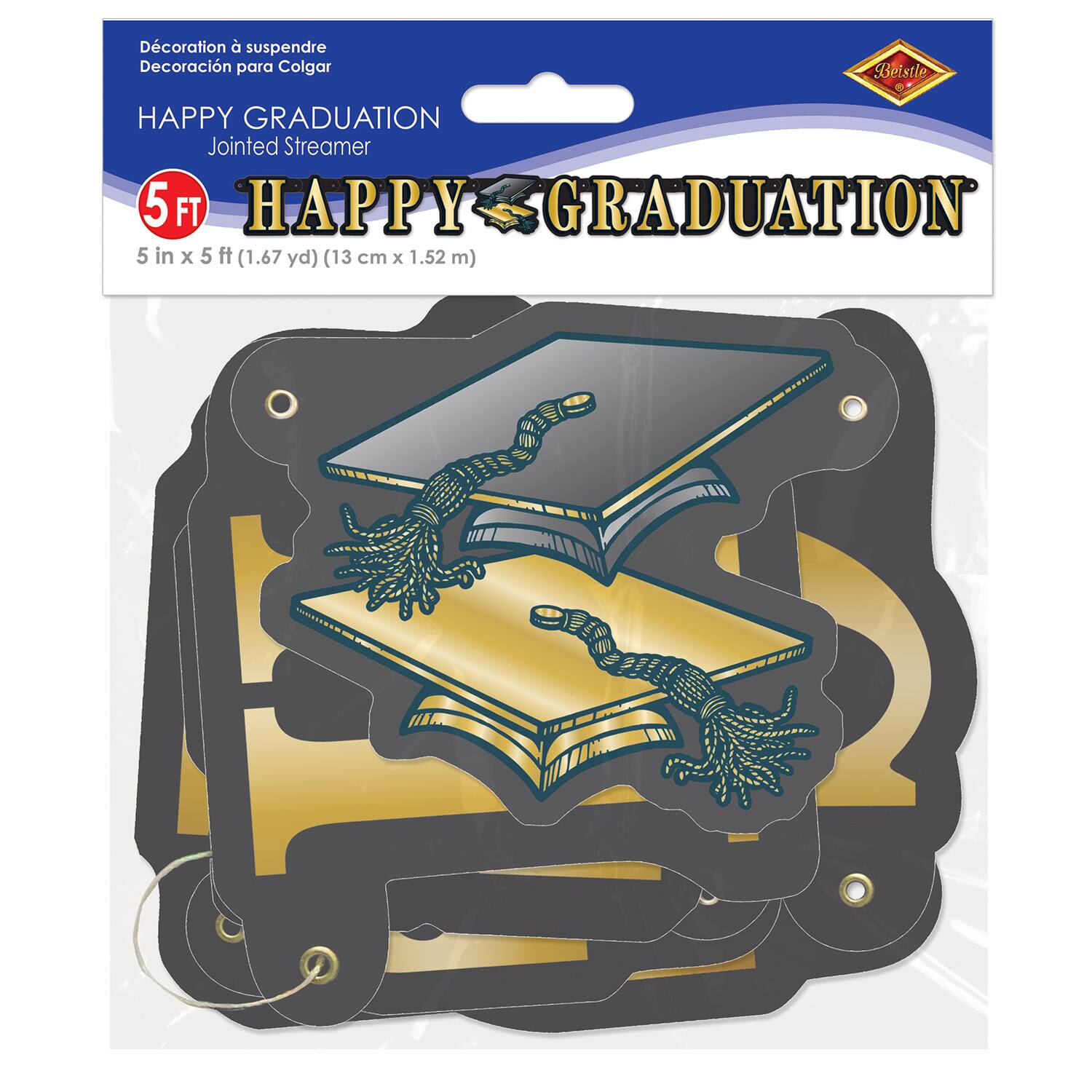 Beistle 5ft. Black & Gold Happy Graduation Streamers, 2ct.