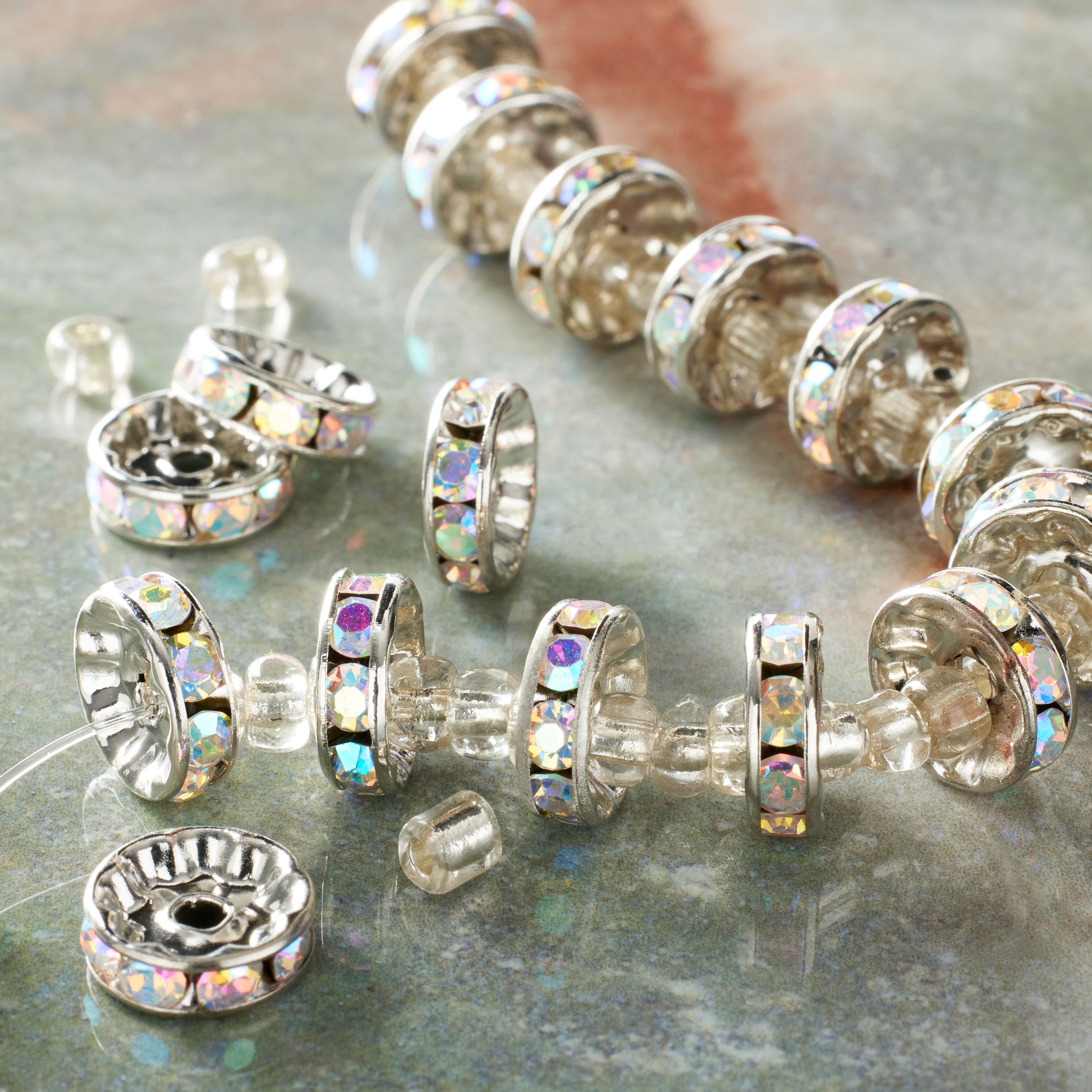12 Pack:  Crystal Glass & Metal Round Beads, 10mm by Bead Landing™