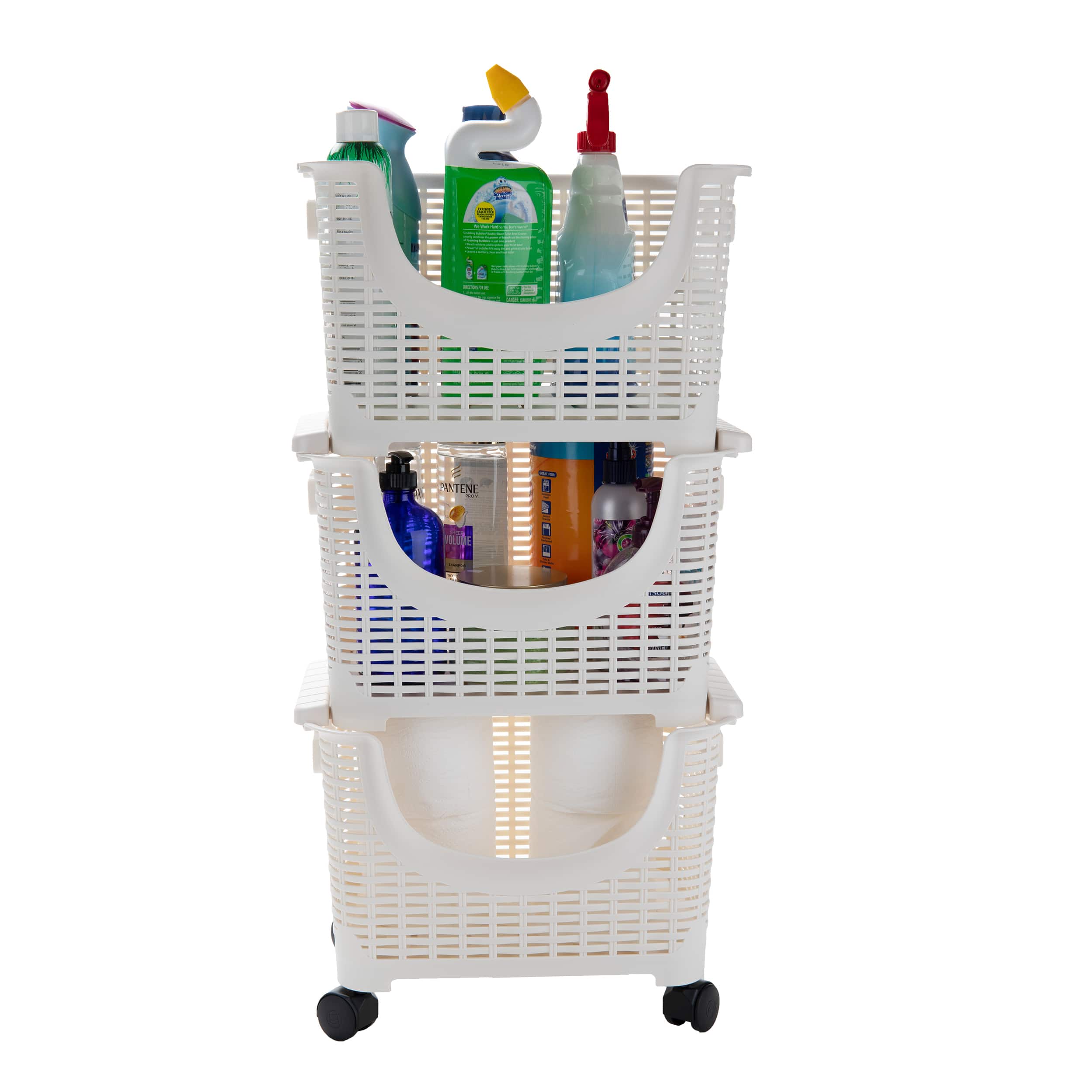 Mind Reader 3-Tier Ivory Rolling Plastic Storage Containers