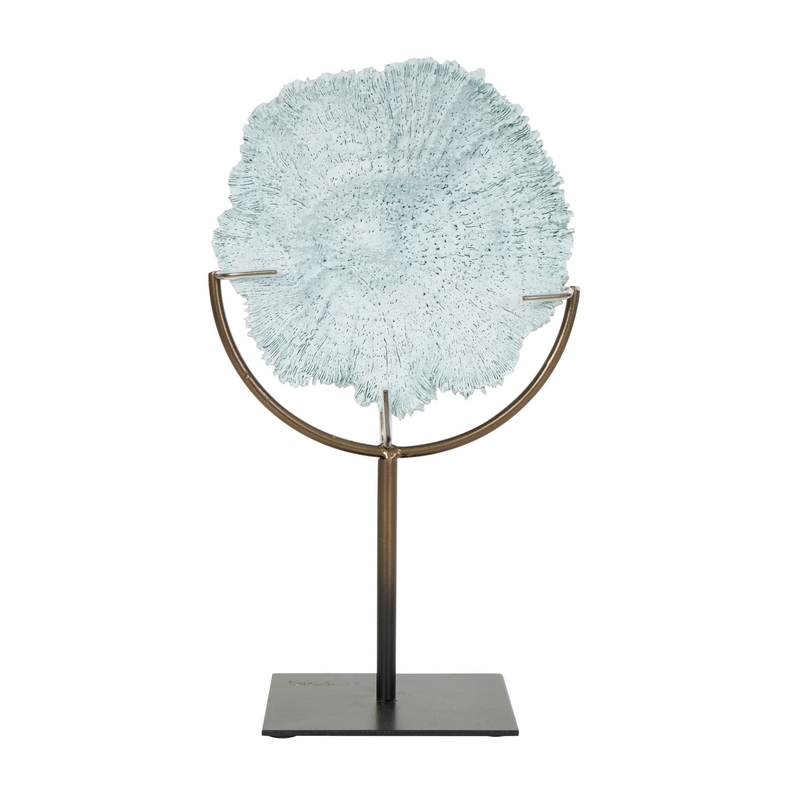 12" Light Blue Polystone Coral Textured Sculpture with Bronze Stand