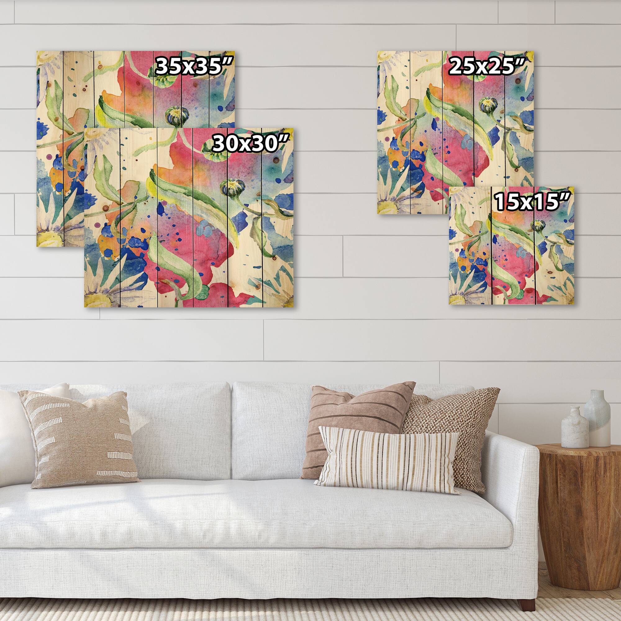 Designart - Iridiscent Daisy Flowers - Transitional Print on Natural Pine Wood