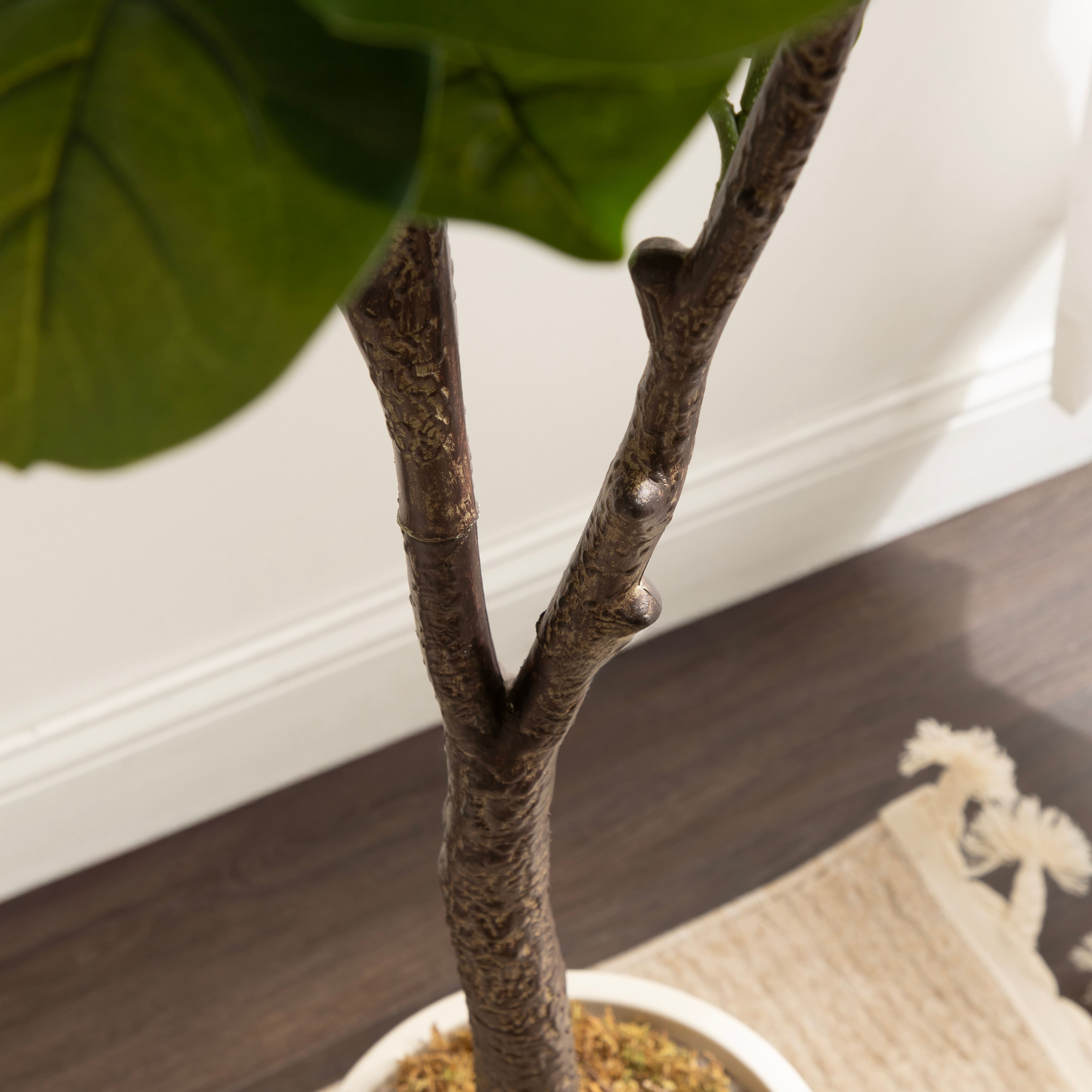 Kate and Laurel Fidmont 6ft. Faux Fiddle Fig Tree with Portell Antique Planter