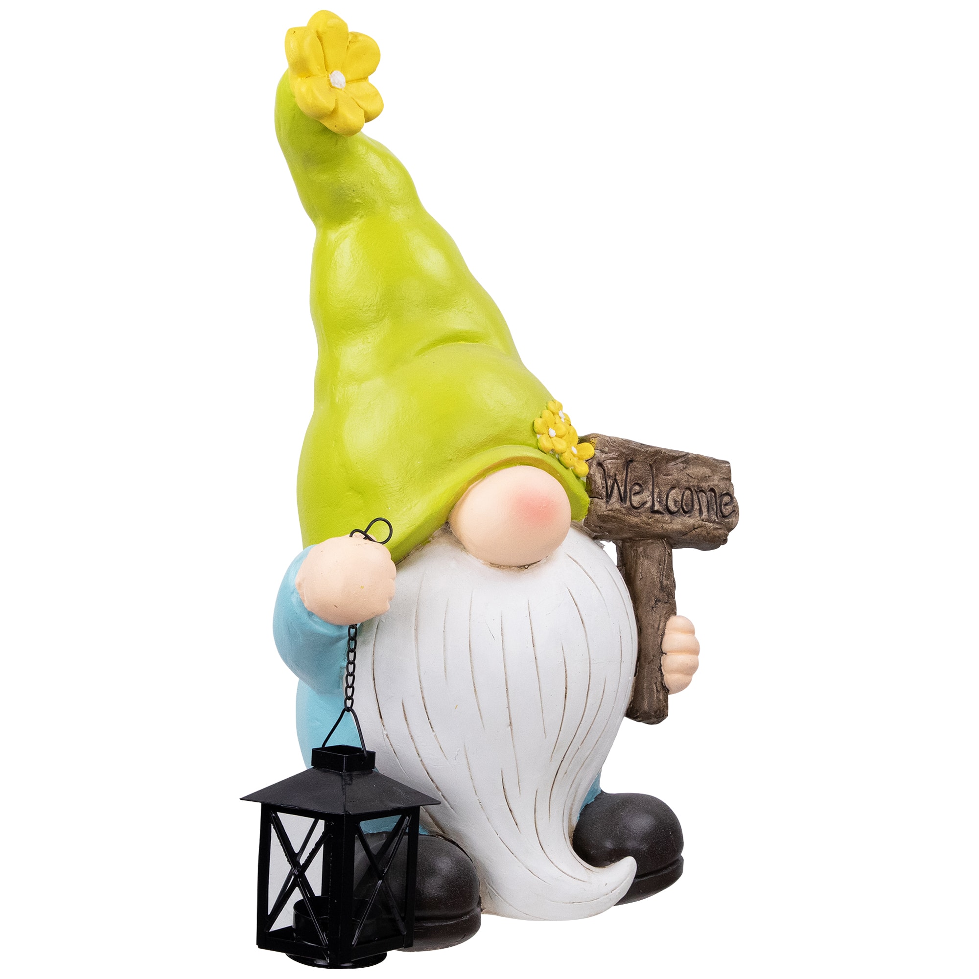 17.75" Welcome Gnome with Lantern Outdoor Garden Statue
