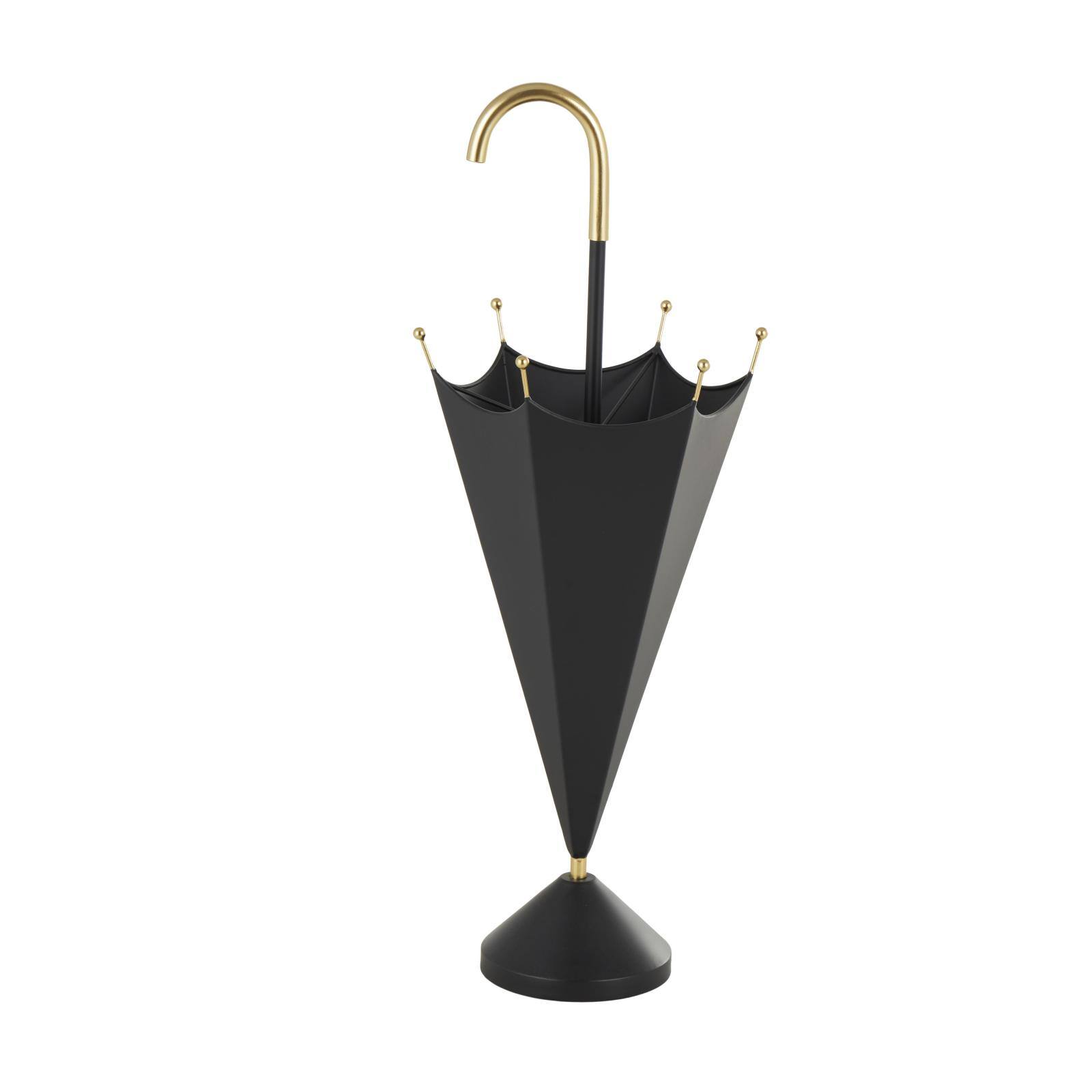 Black Metal Umbrella Stand with Gold Handle & Ball Details