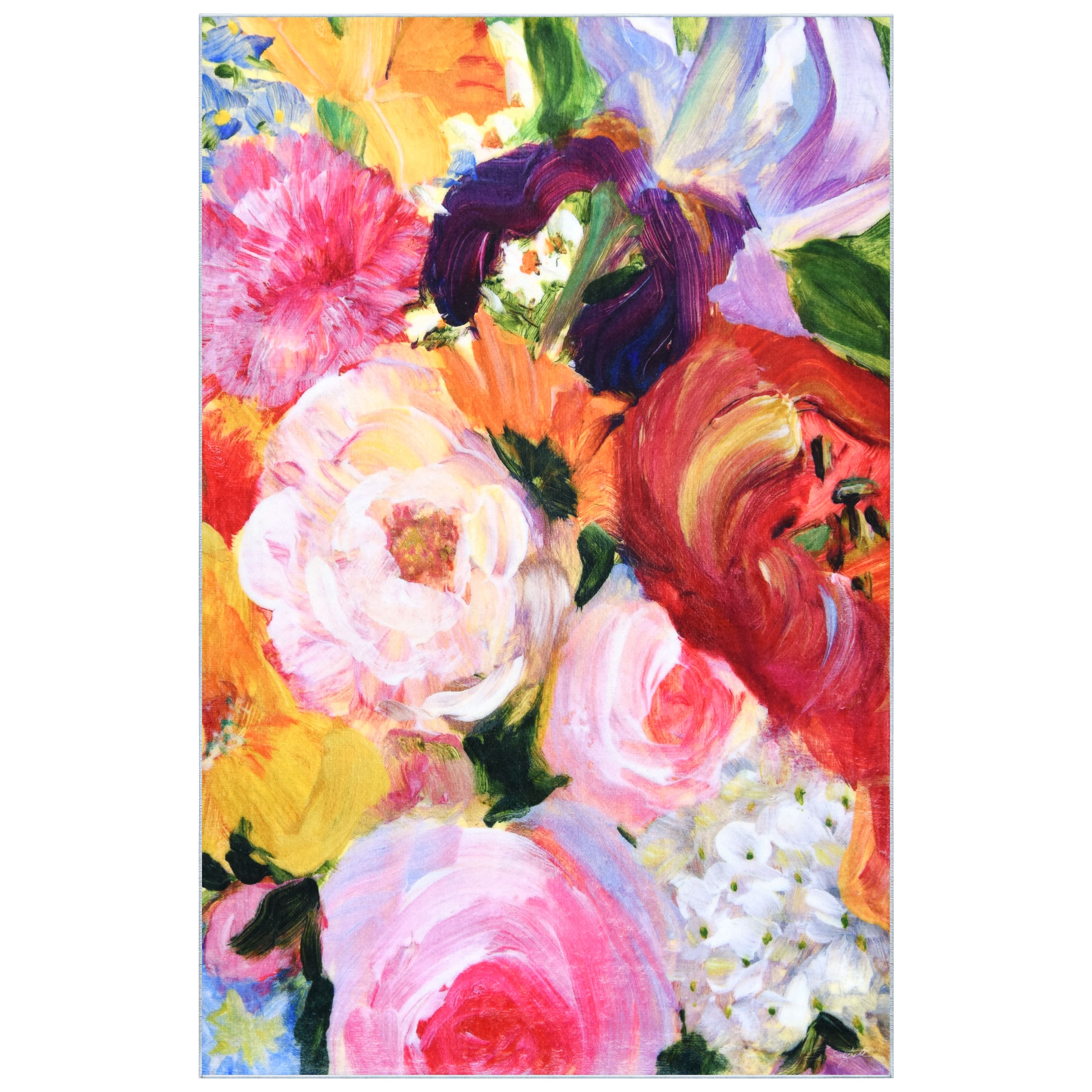 Empire Art Direct 5ft. x 7.5ft. Yellow & Violet Flowers I Washable Area Rug