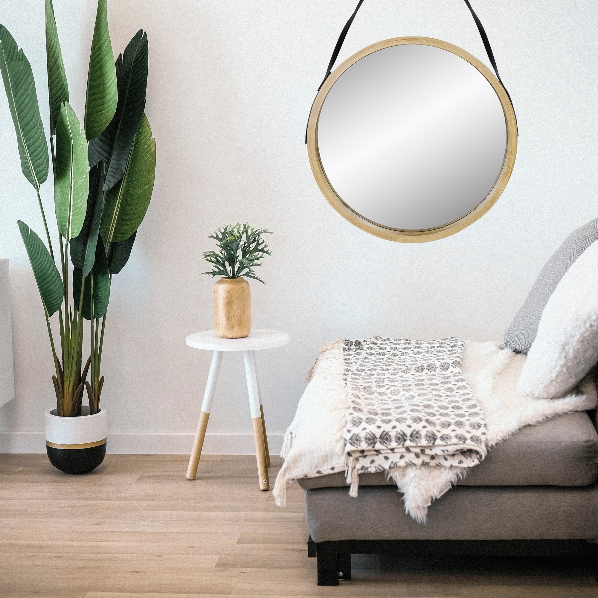 21" Round Woodgrain Modern Mirror
