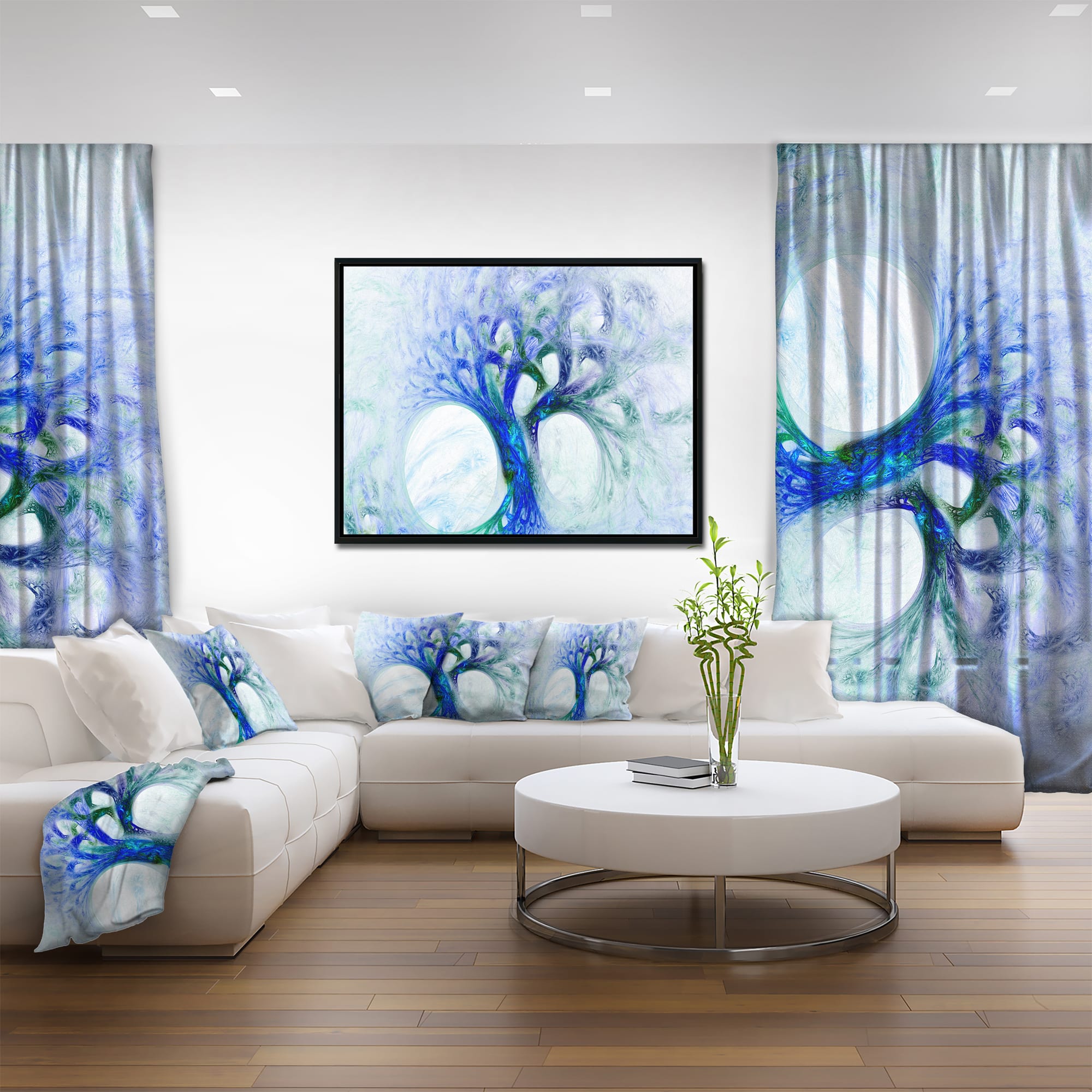 Designart - Blue Mystic Psychedelic Tree - Abstract Wall Art Canvas in Black Frame