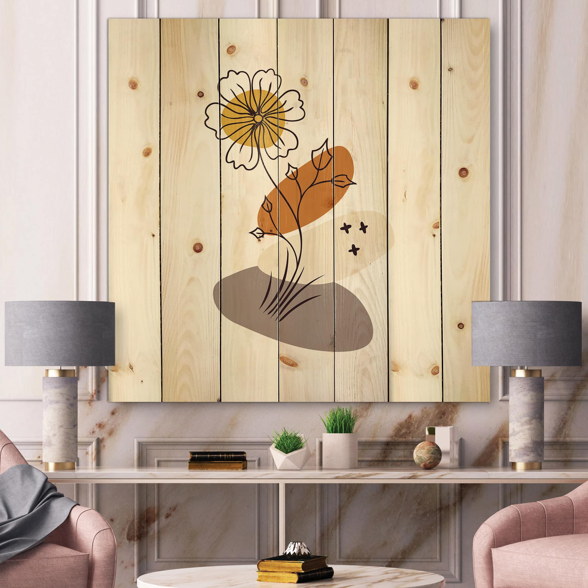 Designart - Abstract Flowers On Minimal Shapes I