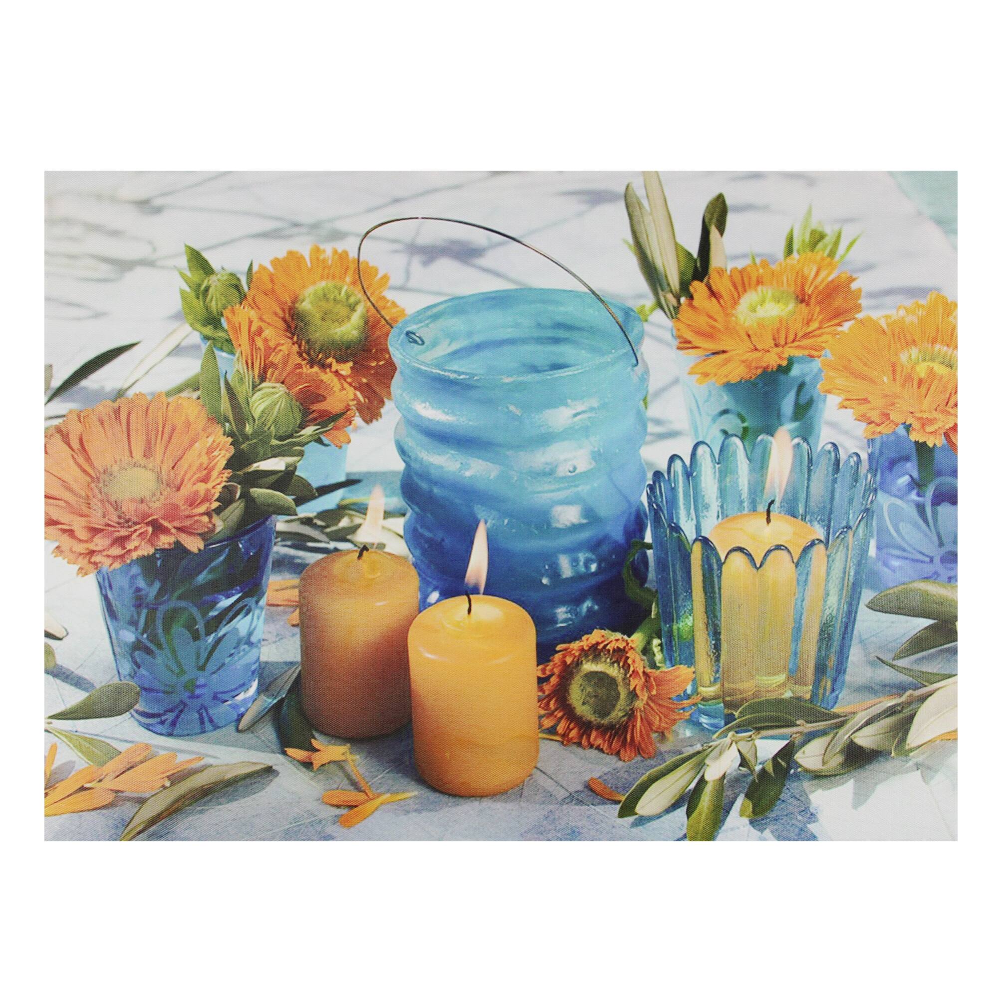 LED Flickering Candles & Flowers Canvas Wall Art