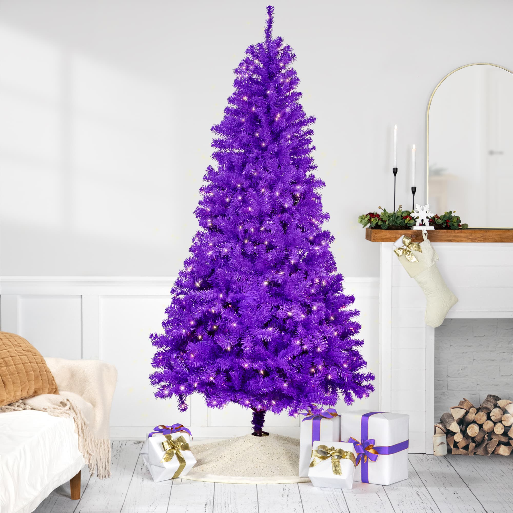 6ft. Pre-Lit Purple Medium Pine Artificial Christmas Tree, Clear Lights