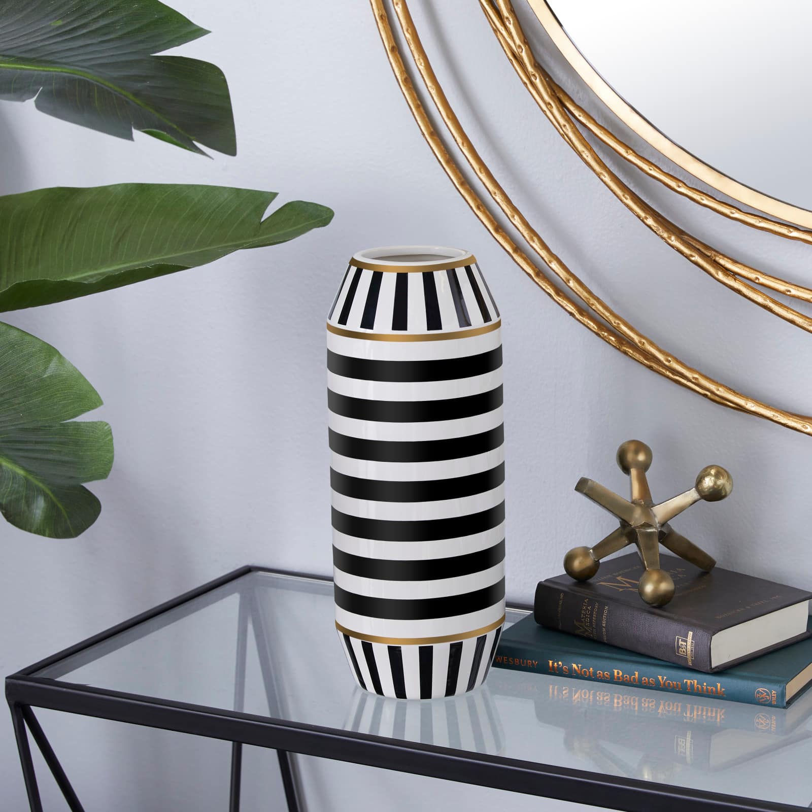 Black Ceramic Modern Vase, 13" x 5" x 5"
