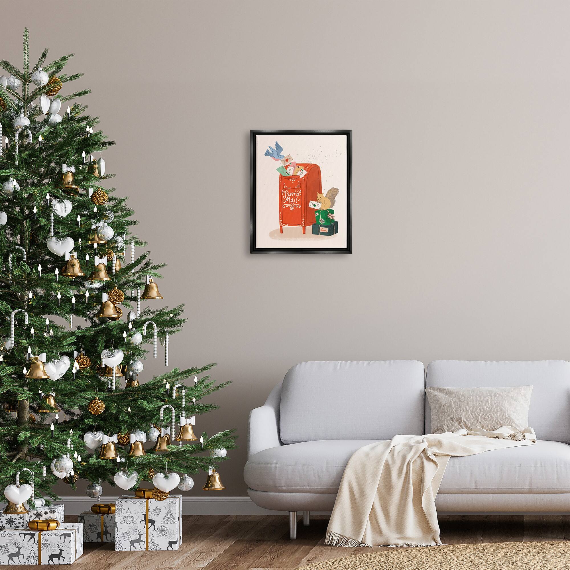 Stupell Industries Santa's Mail Postal Letters Animals Framed Floater Canvas Wall Art