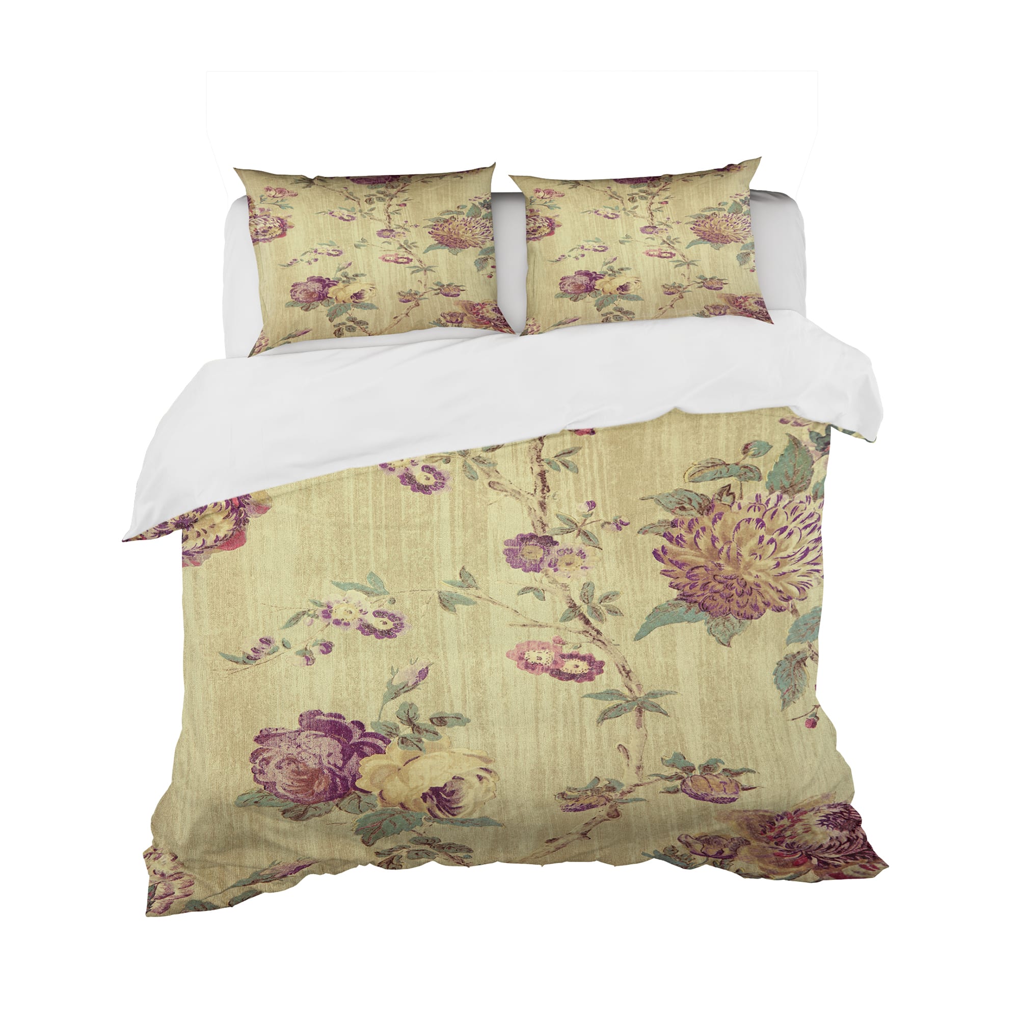 Designart 'Vintage Purple Flowers' Floral Bedding Set - Duvet Cover & Shams